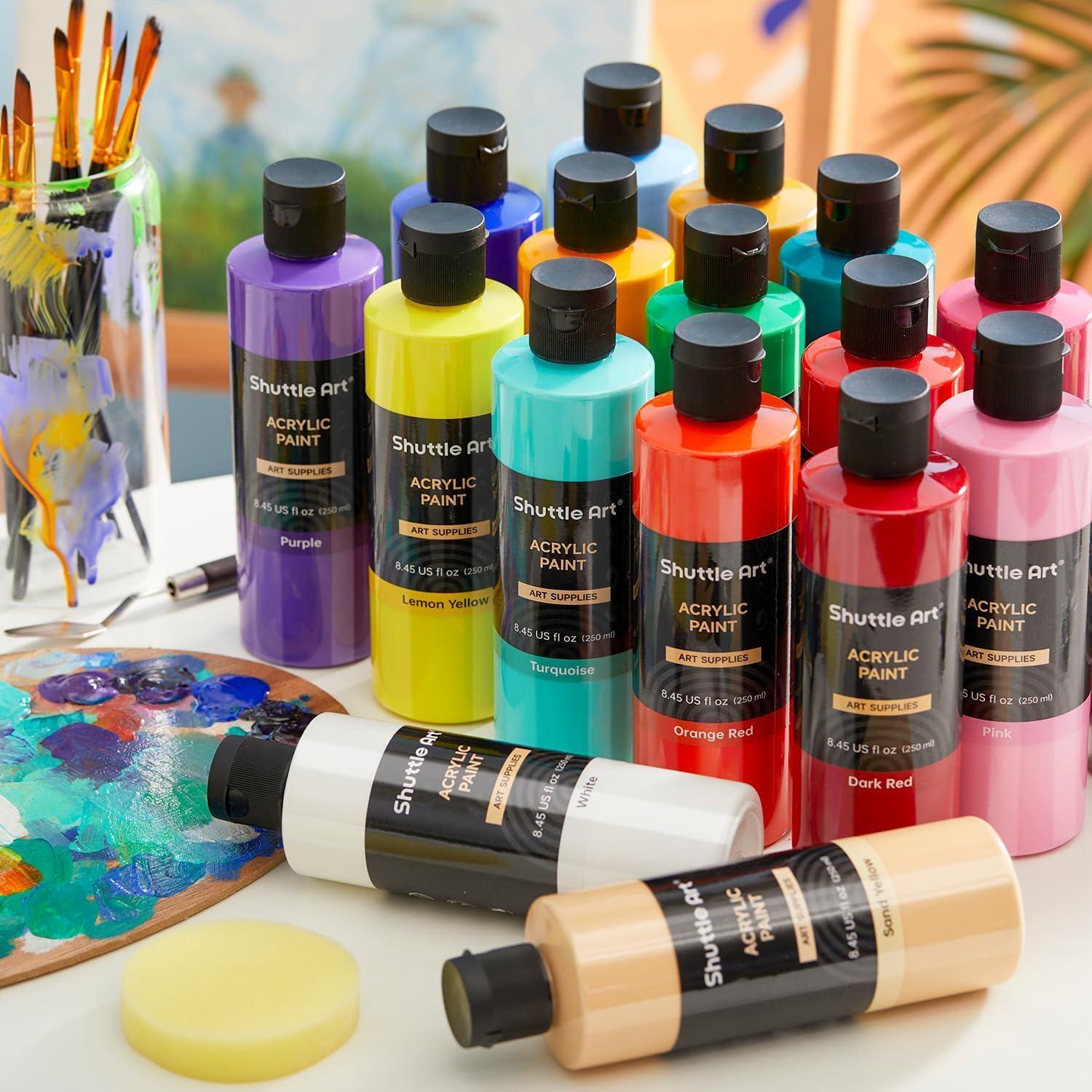 Shuttle Art 18 Colors Acrylic Paint Bottle Set (250ml/8.45oz), Rich Pigmented Bulk Painting Supplies for Artists, Beginners and Kids on Rocks Crafts Canvas Wood Ceramic - Image 8