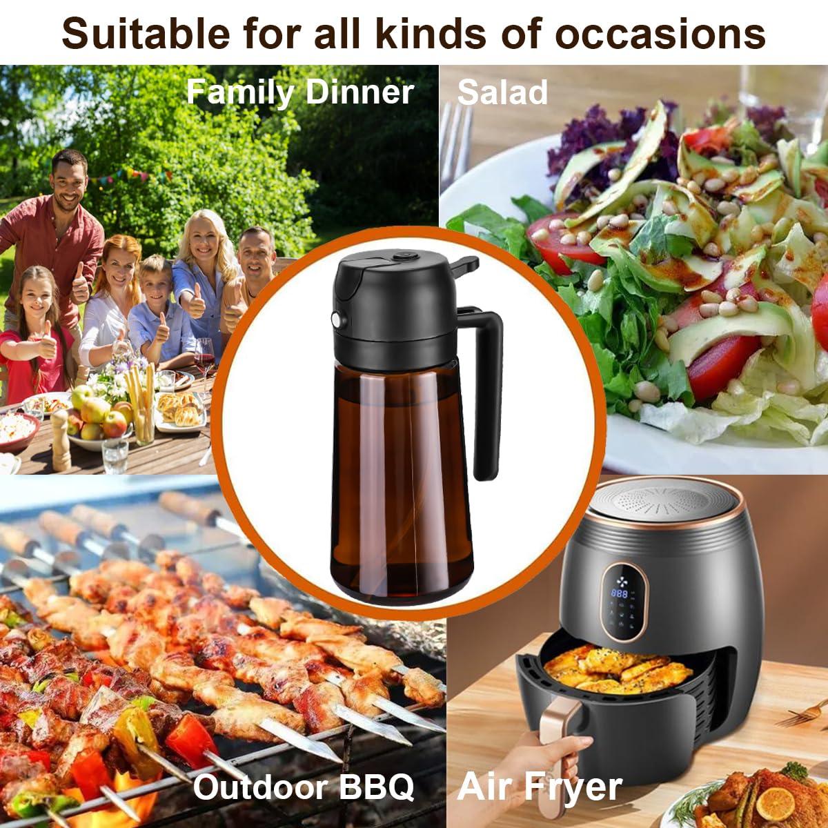 RFetomax Oil Sprayer for Cooking-2 in 1 Olive Oil Dispenser, 16oz/470ml Oil Dispenser Light Blockage Brown Bottle Oil Mister for Air Fryer, BBQ,Salad, Frying, Barbecue (Brown Bottle Black Cap) - Image 6