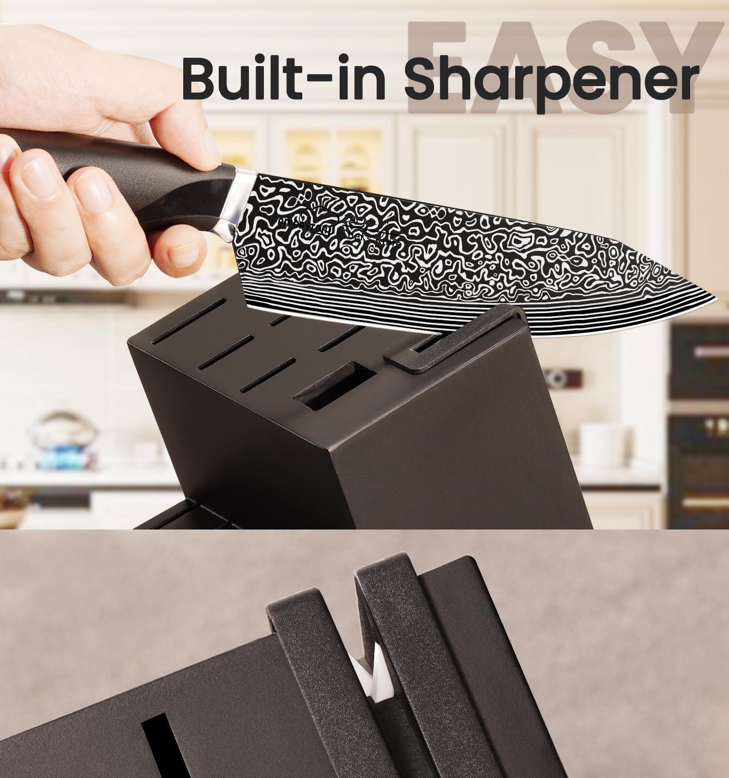 Knife Set, 15 Pieces Kitchen Knife Set with Built in Sharpener, High Carbon German Stainless Steel Knife Block Set, Dishwasher Safe - Image 5