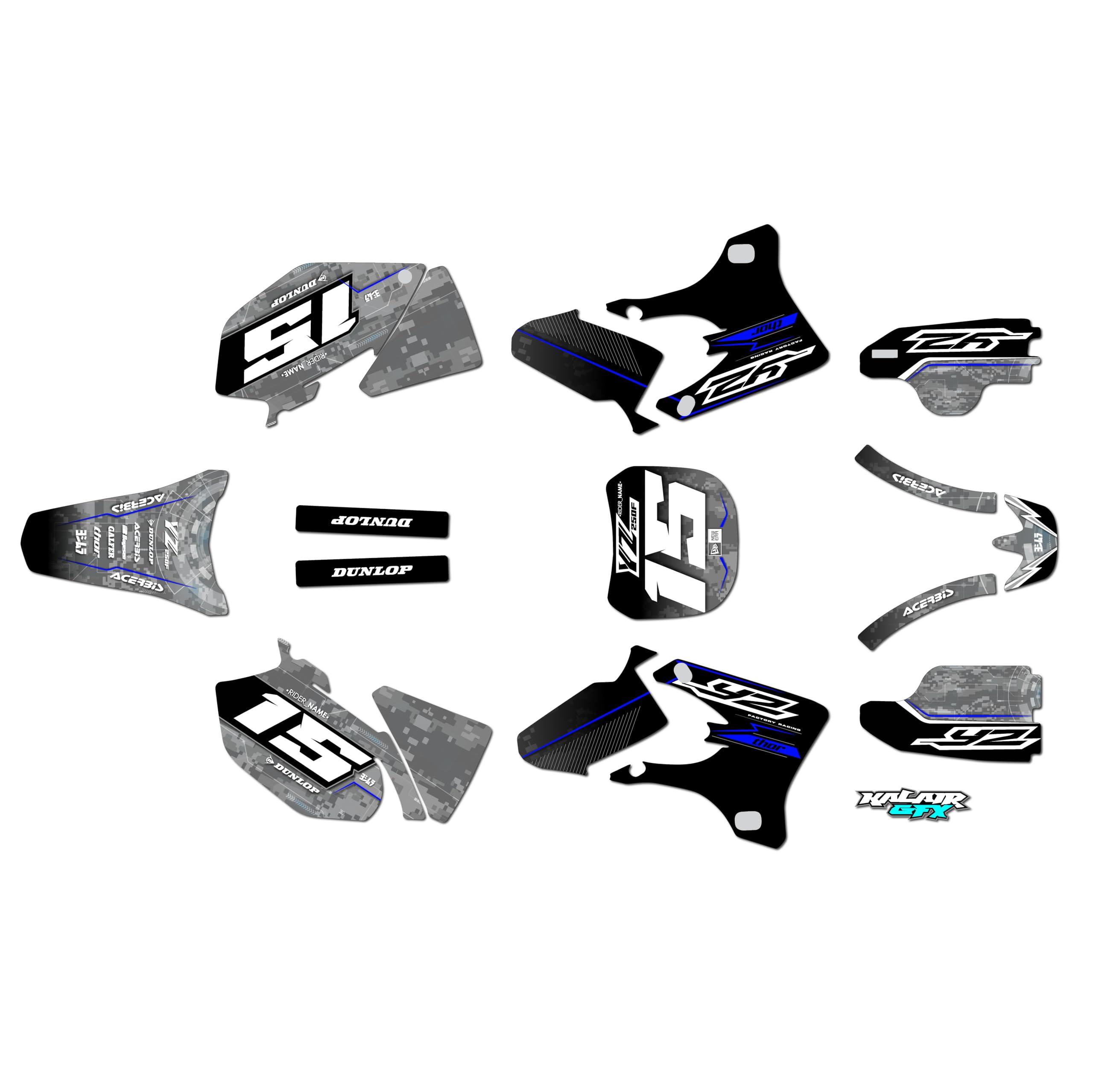 Kalair GFX Graphics Kit for Yamaha YZ250F (2003-2005) Cyberware Blue 16 Mil - Dirt pit bike motorcycle stickers,dirtbike racing decal automotive motocross accessories no plastics