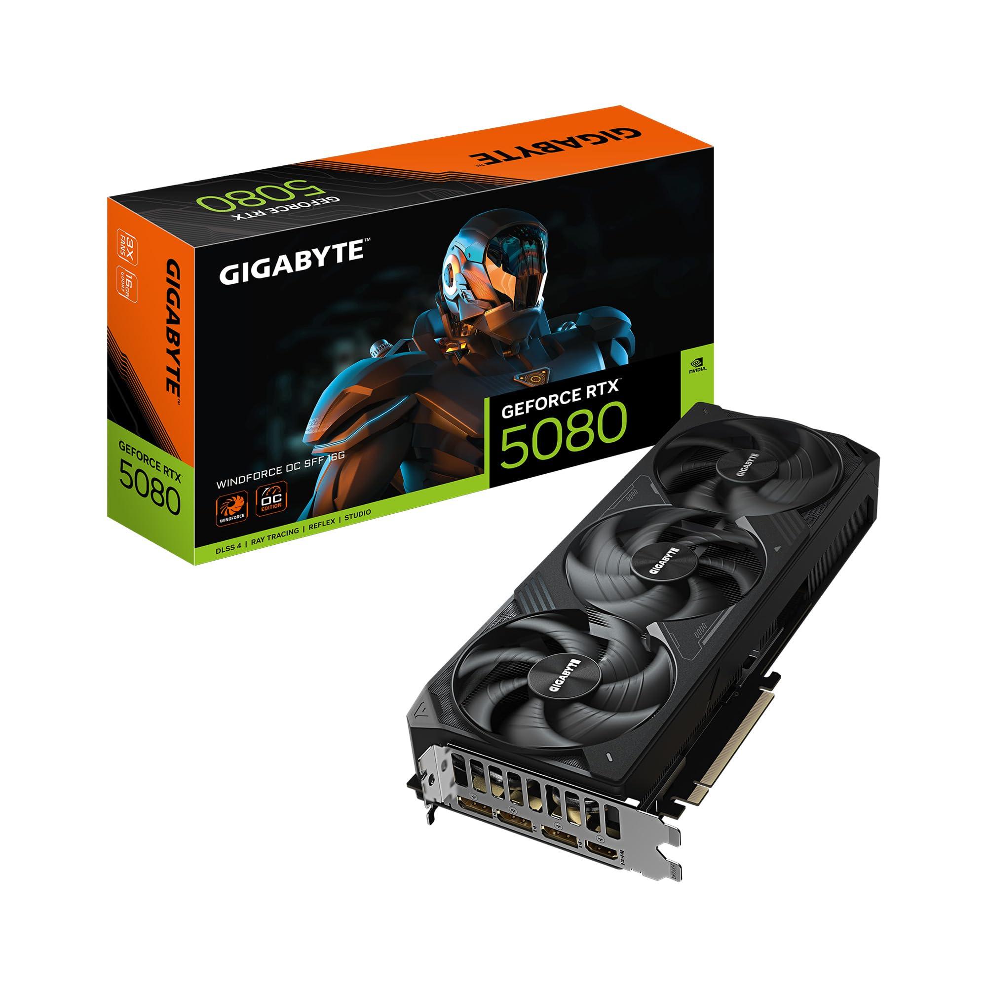 GIGABYTE GeForce RTX 5080 WINDFORCE OC SFF 16G Graphics Card, WINDFORCE Cooling System, 16GB 256-bit GDDR7, GV-N5080WF3OC-16GD Video Card