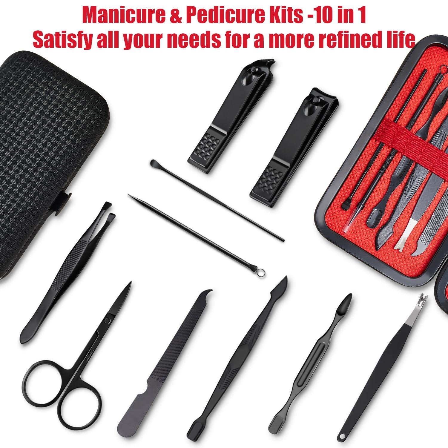 Manicure Set 10 in 1 Mens Gifts Travel Nail Clippers Set for Him, Mens Grooming Manicure Kit Pedicure Tools for Men Women Girls Boys Parents Husband Wife with Black Leather Case - Image 5