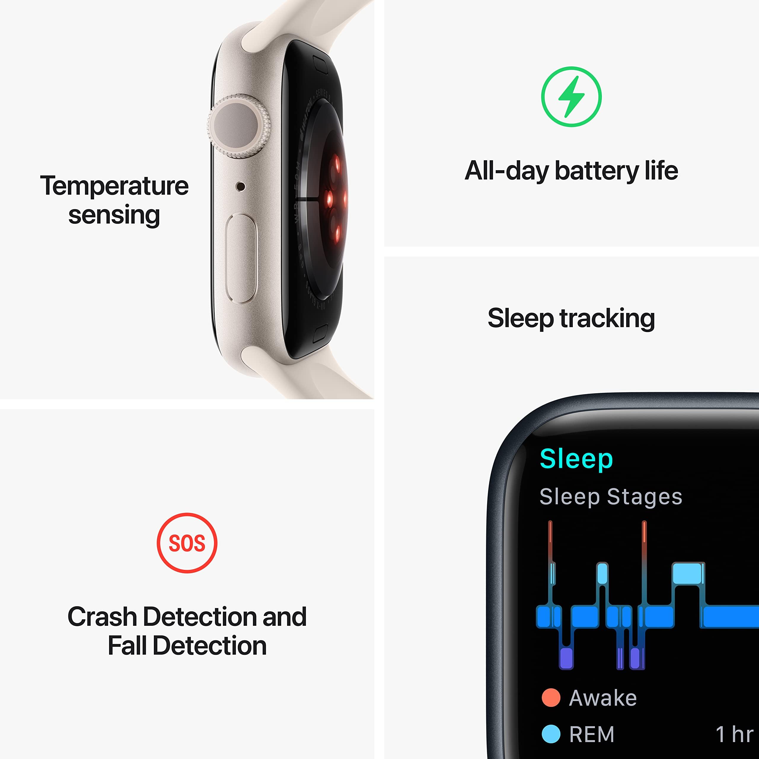 Apple Watch Series 8 (GPS, 41MM) - Starlight Aluminum Case with Starlight Sport Band M/L (Renewed Premium) - Image 5