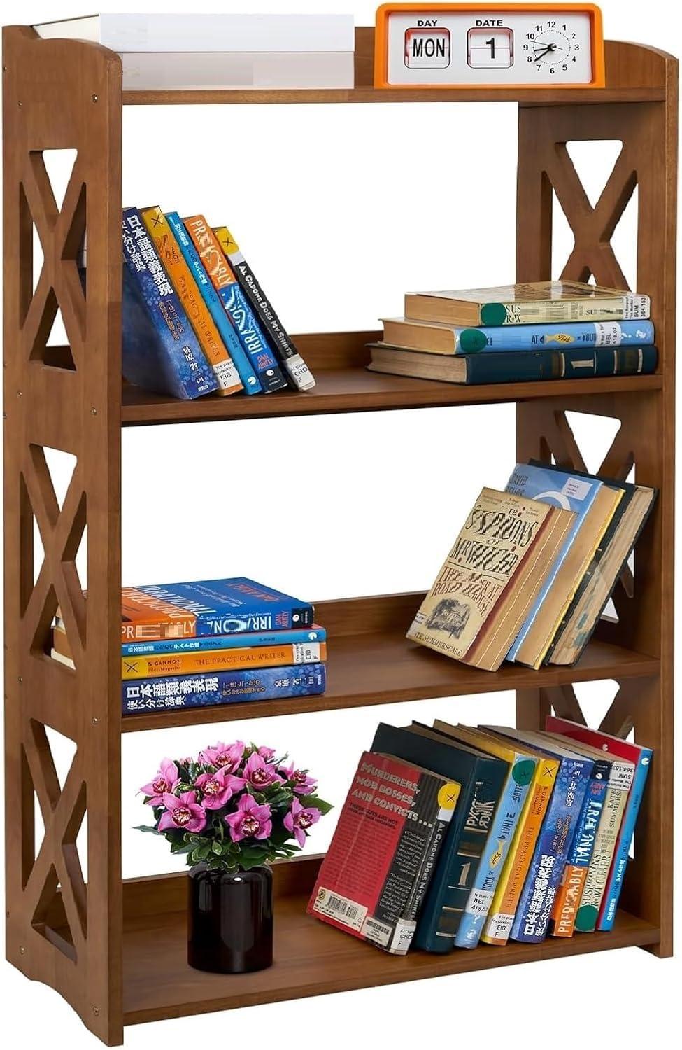 YCICI Open Book Shelf, 4 Tier Bookcase, Small Bookshelf, Wooden Book Shelf Kitchen Shelf, Freestanding Display Storage Shelves for Bedroom, Living Room and Office (Brown) - Image 4