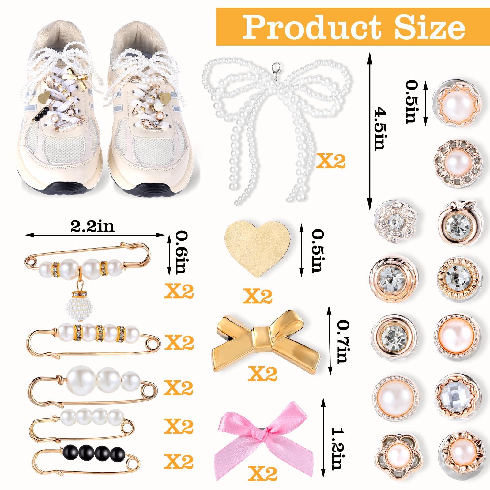 Ptwola Shoe Charms for Sneakers 30 Pcs Shoelace Charms Contain Bows Clips Pins Jewelry Decor Accessories for Shoes, Socks, Clothes, Bags - Image 2