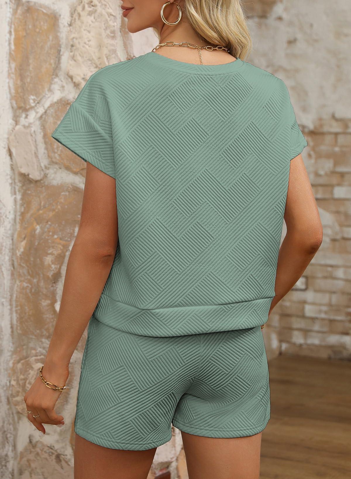 Dokotoo Women's 2 Piece Outfits Sweatsuit Casual Short Sleeve Pullover Tops and Drawstring Shorts Pants Lounge Sets - Image 3