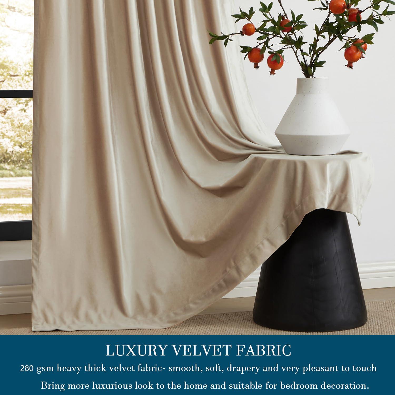 PRIMROSE Champagne Velvet Curtains 84 inch Long for Living Room,Set of 2 Panels Blackout Rod Pocket Back Tab Window Treatment Room Darkening Heavy Decorative Curtains Drapes for Bedroom - Image 3