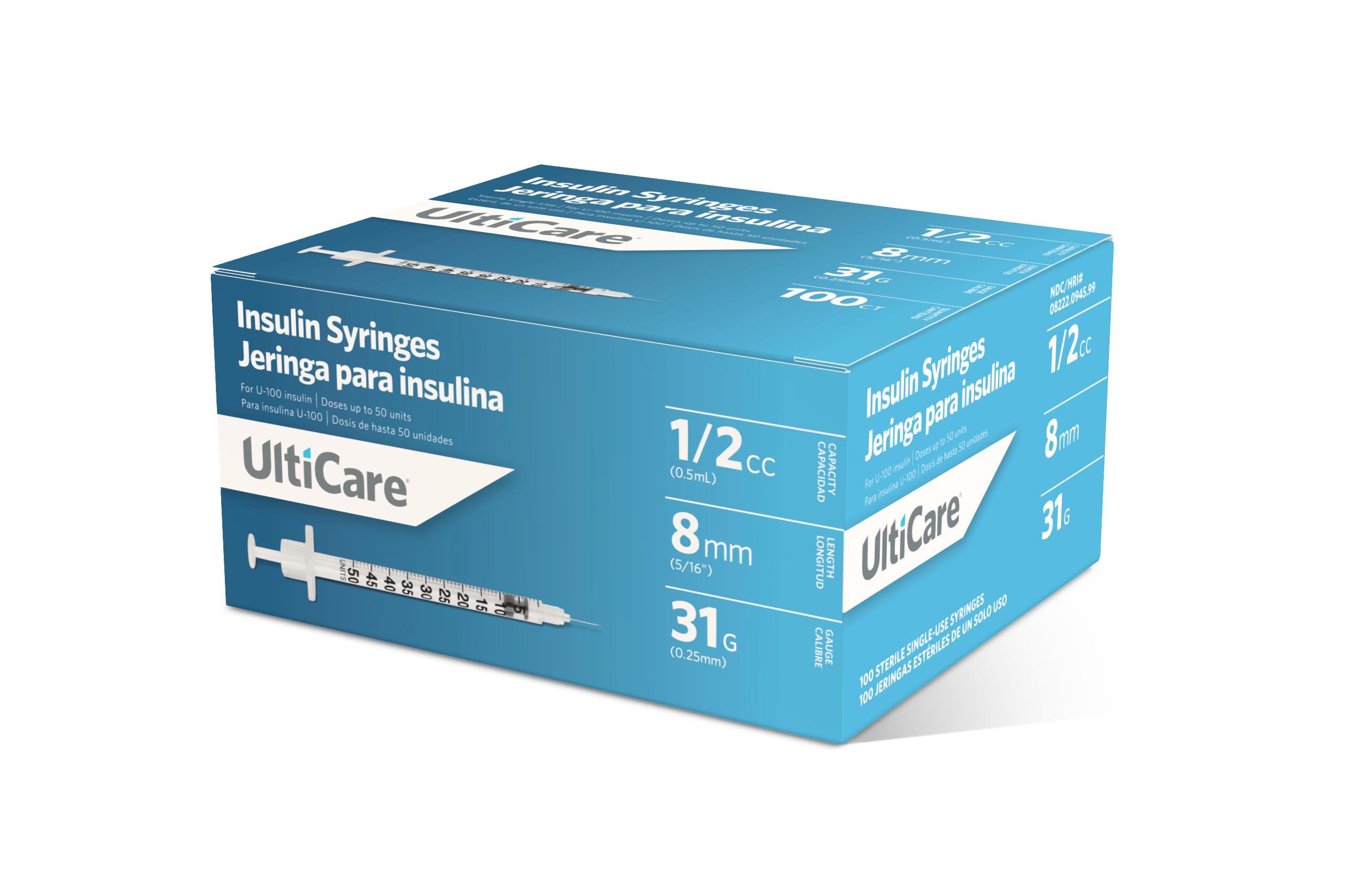UltiCare Insulin Syringes 1/2 mL - 31G x 8mm 100 Count Box
