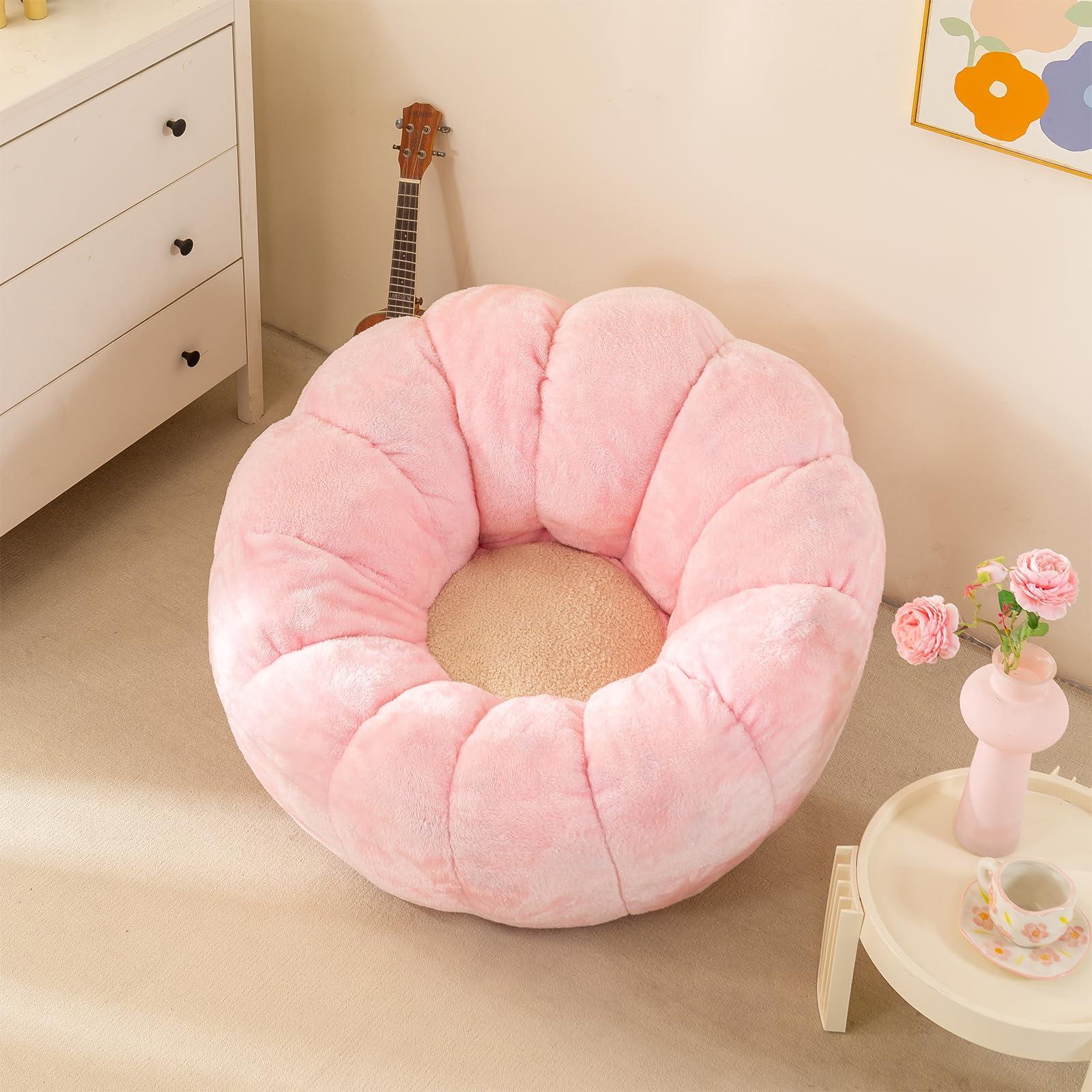 IEVENW Pumpkin Bean Bag Sofa Chair, Bean Bag Chair with Filler for Teens, Kids, Toddler, Comfy and Lazy Sofa for Dorm, Apartment, Living Room and Bedroom, Pink - Image 8