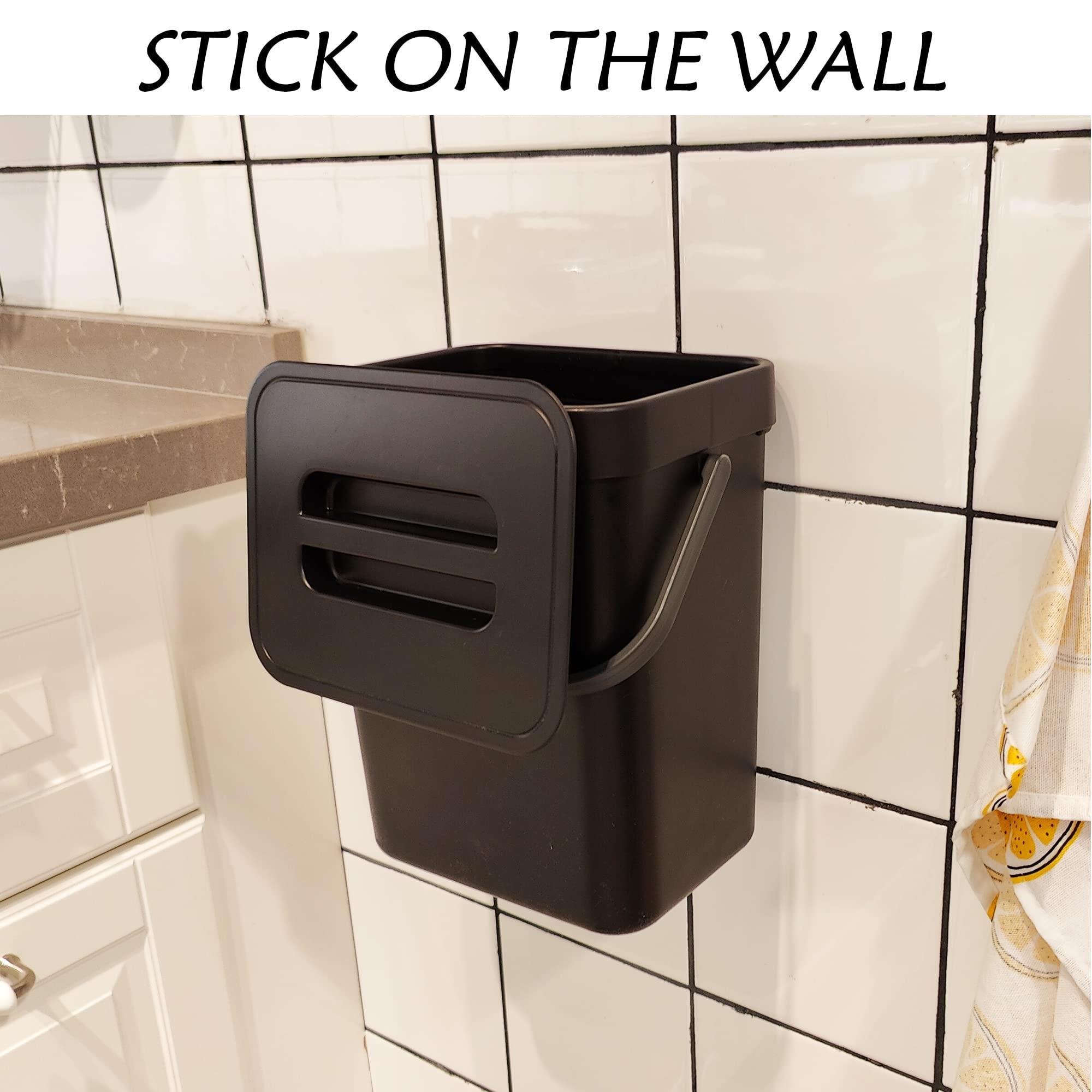 stonespace Kitchen Compost Bin for Countertop, Hanging Small Trash Can with Lid Under Sink for Kitchen Bathroom, Mountable Compost Bucket, Black - Image 3