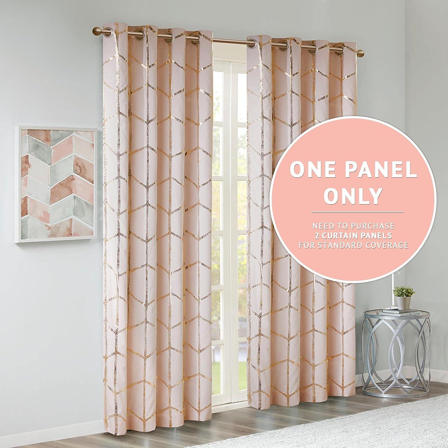Intelligent Design Raina Total Blackout Metallic Print Grommet Top Single Curtain Panel Thermal Insulated Light Blocking Drape for Bedroom Living Room and Dorm, 50x84, Blush/Gold 1 Piece - Image 6