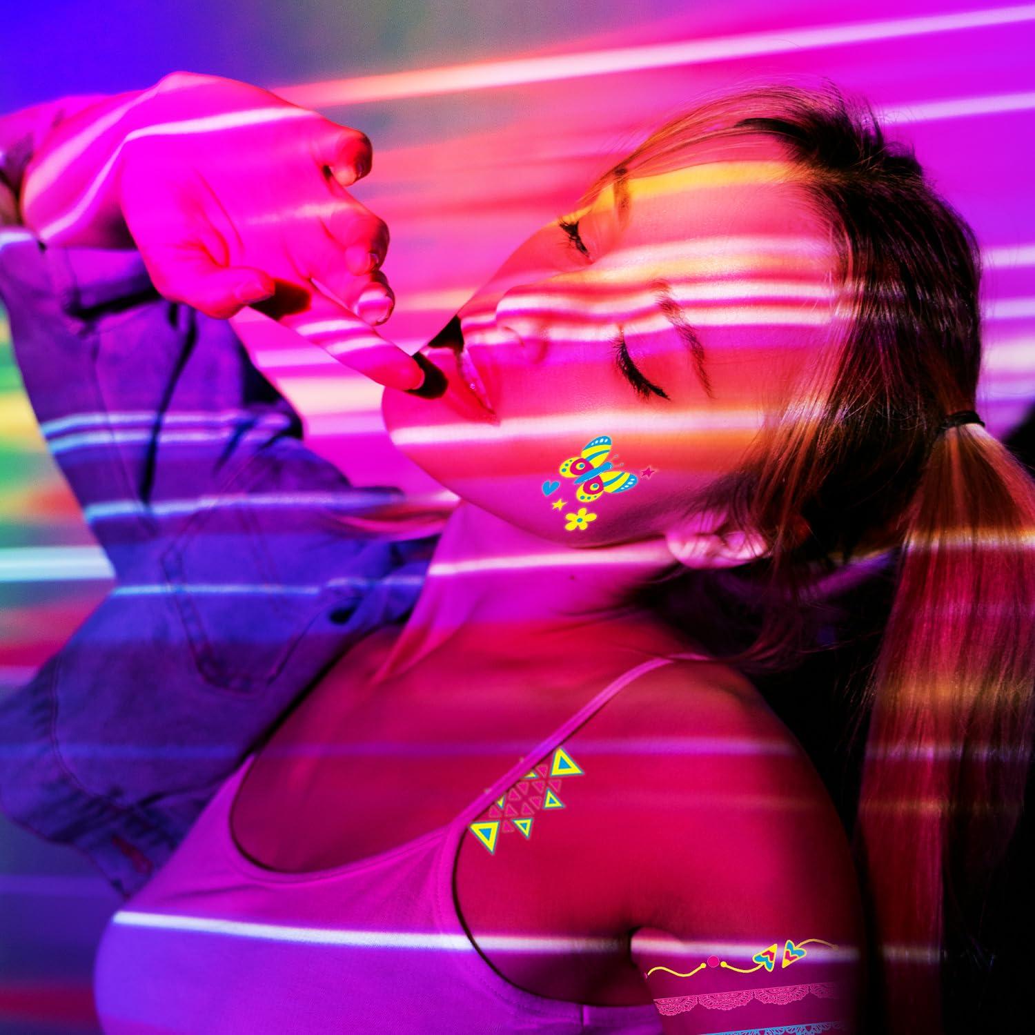 Temporary Tattoos 170 PCS Glow in The Dark Tattoos that React to Neon UV Black Light, Tattoos for Kids Teens and Adult, Neon Glow Party Decorations, Glow in The Dark Party Supplies, Glow Party Favors - Image 5