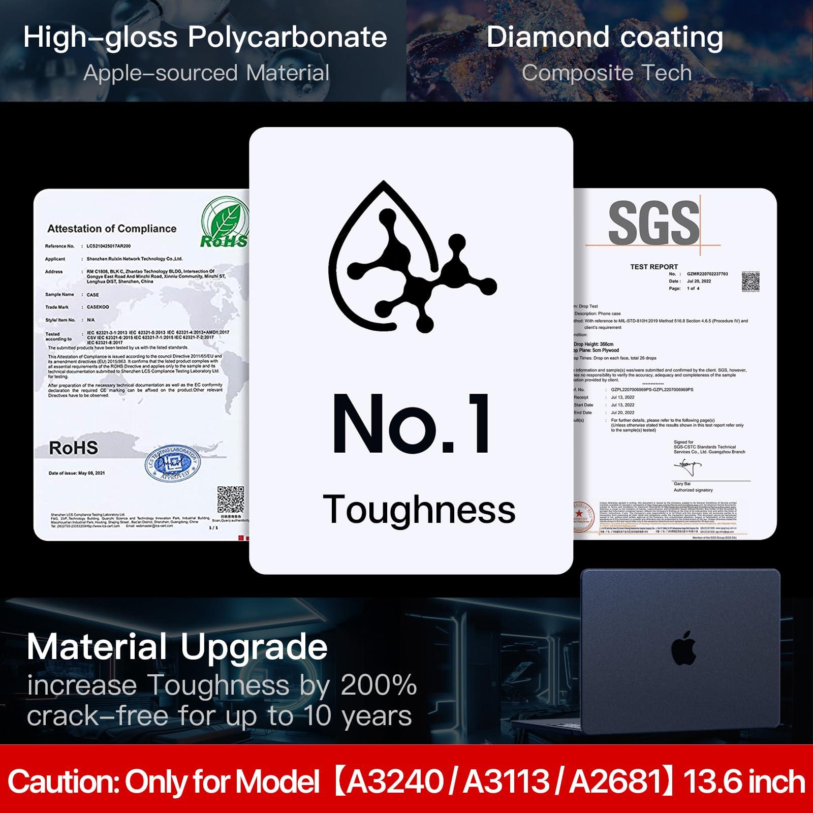 Soonjet Compatible for MacBook Air 13.6 inch Case M4 M3 M2 2025 2024-2022 Release Model A3240 A3113 A2681, Sturdy Protective Hard Shell Case Cover for MacBook Air M2 13 inch - Midnight Clear - Image 9
