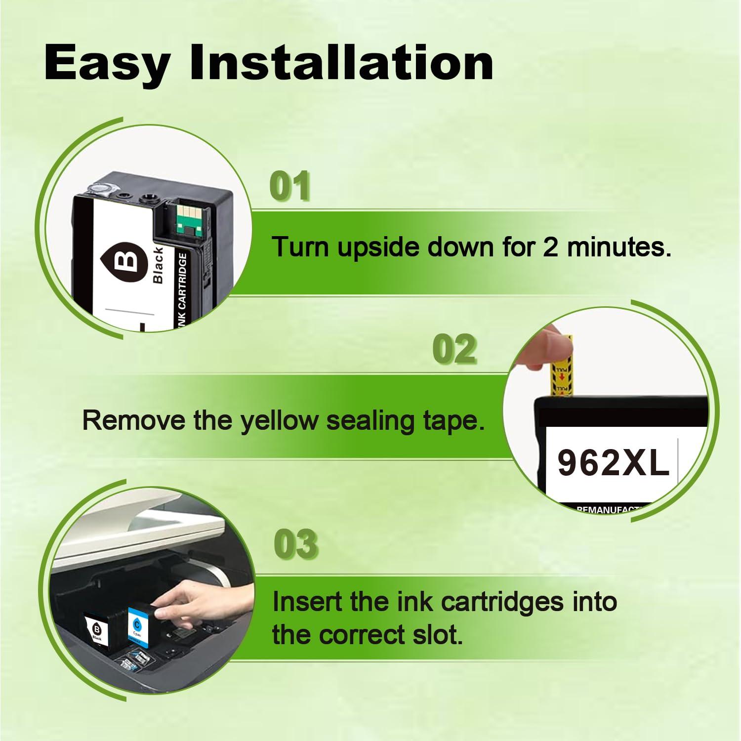 962XL Ink Cartridges Replacement for HP 962 XL 4 Combo Pack Compatible with HP OfficeJet Pro 9015e 9018e 9025e 9010 9015 9018 9020 9025 9012 9010e 9014e 9016e Printer (Black Cyan Magenta Yellow) - Image 5