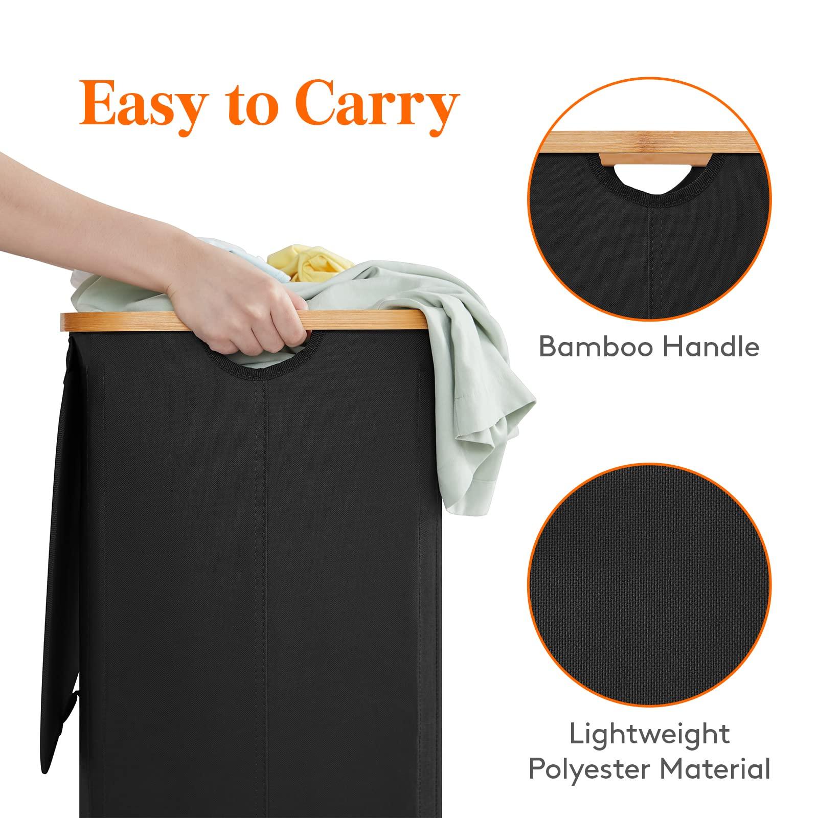 Lifewit 100L Laundry Basket with Lid, Clothes Hampers for Laundry with Bamboo Handles and A Removable Bag, Large Foldable Laundry Hamper for Bedroom, Bathroom, Dorm, Laundry Room, Black - Image 7