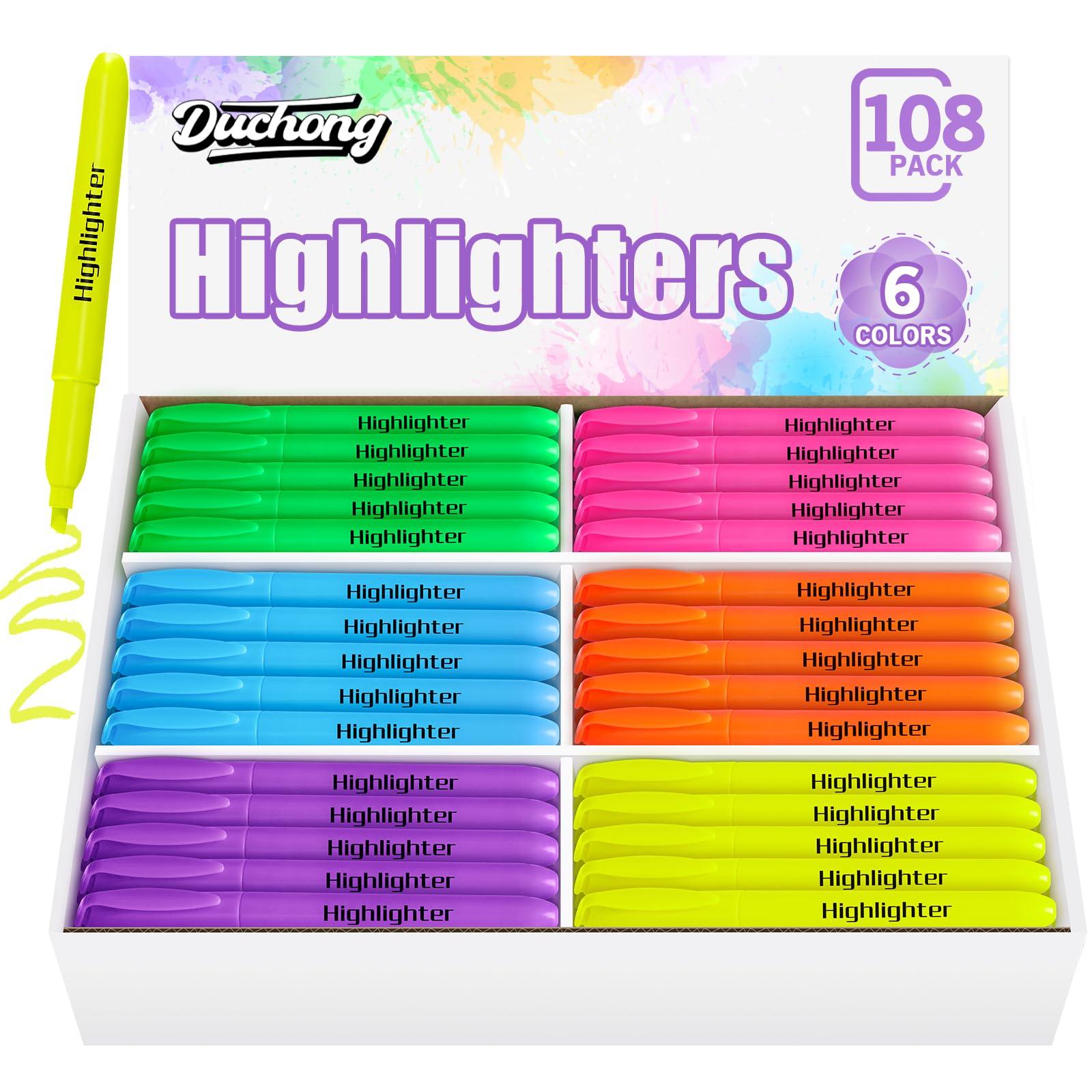 Duchong 108 Highlighters Bulk, Highlighters Assorted Colors for Adult Kids, Chisel Tip Dry-Quickly No Bleed Highlighter, Office Classroom Must Have, School Supplies for Teachers