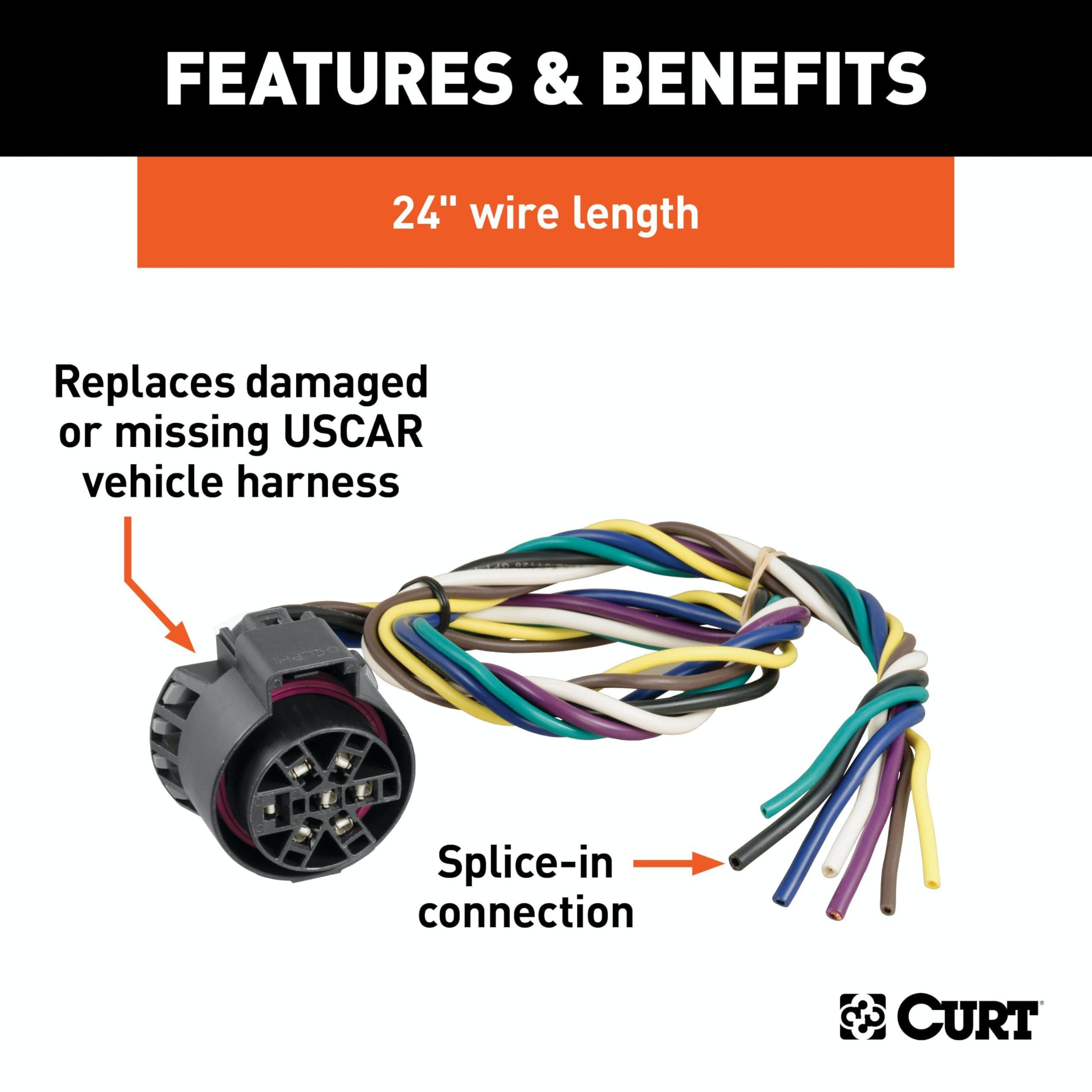 CURT 56229 Replacement USCAR Connector Wiring Harness, 24-Inch Wires, 7 Pin Trailer Wiring - Image 2
