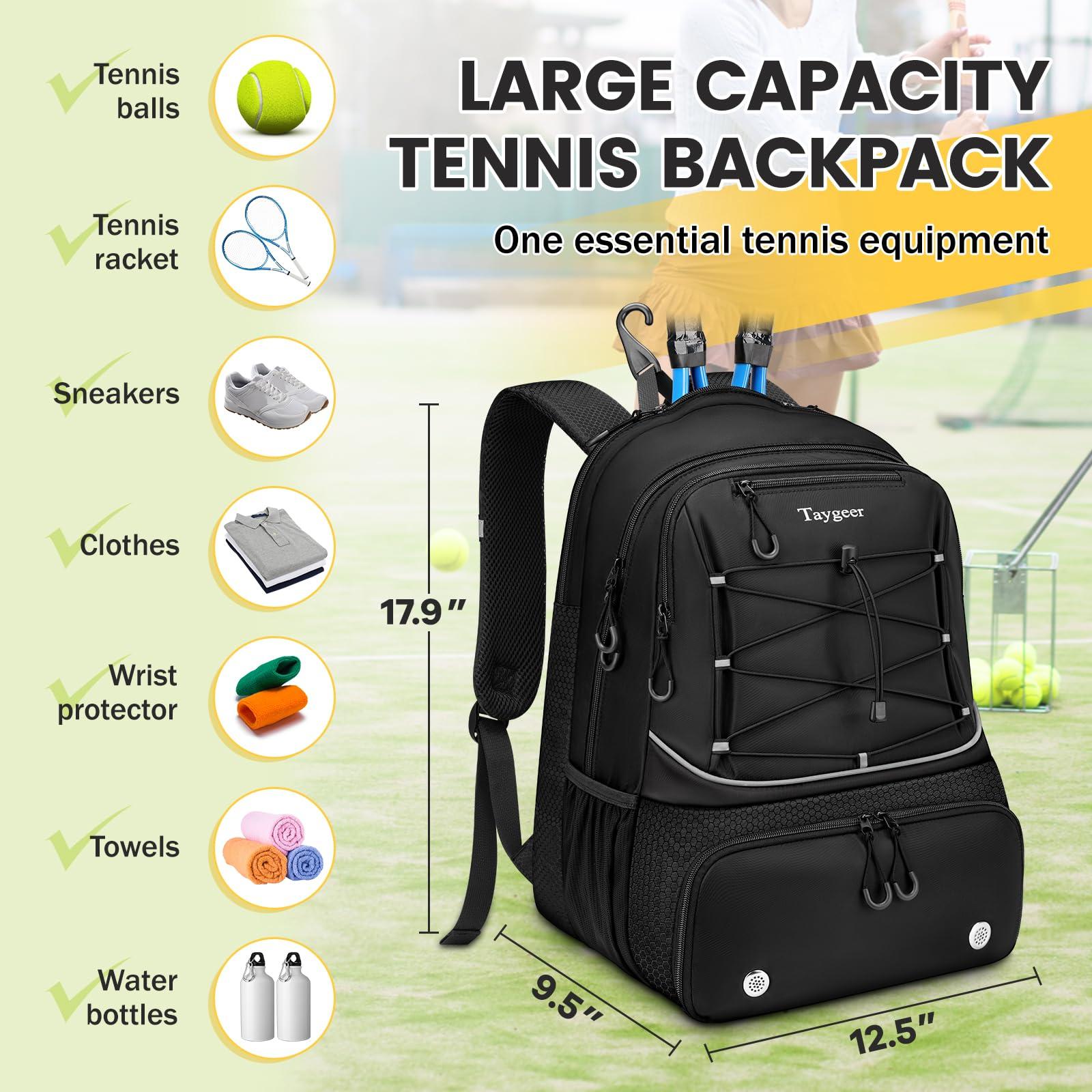 Taygeer Tennis Bag, Tennis Backpack Bags for Women Men 2 Rackets with Ventilated Shoe Compartment, Tennis Bag for Racket - Image 2