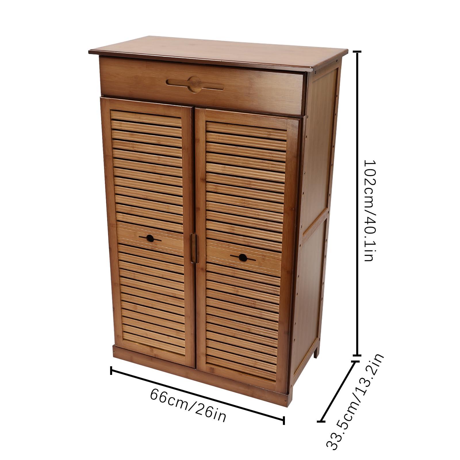 WUSILILU 5 Tier Shoe Cabinet with Drawer, Bamboo Shoe Cabinet Organizer with Door, Retro Entryway Shoe Storage Cabinet for Closet, Living Room, Bedroom, Hallway, Doorway - Image 3
