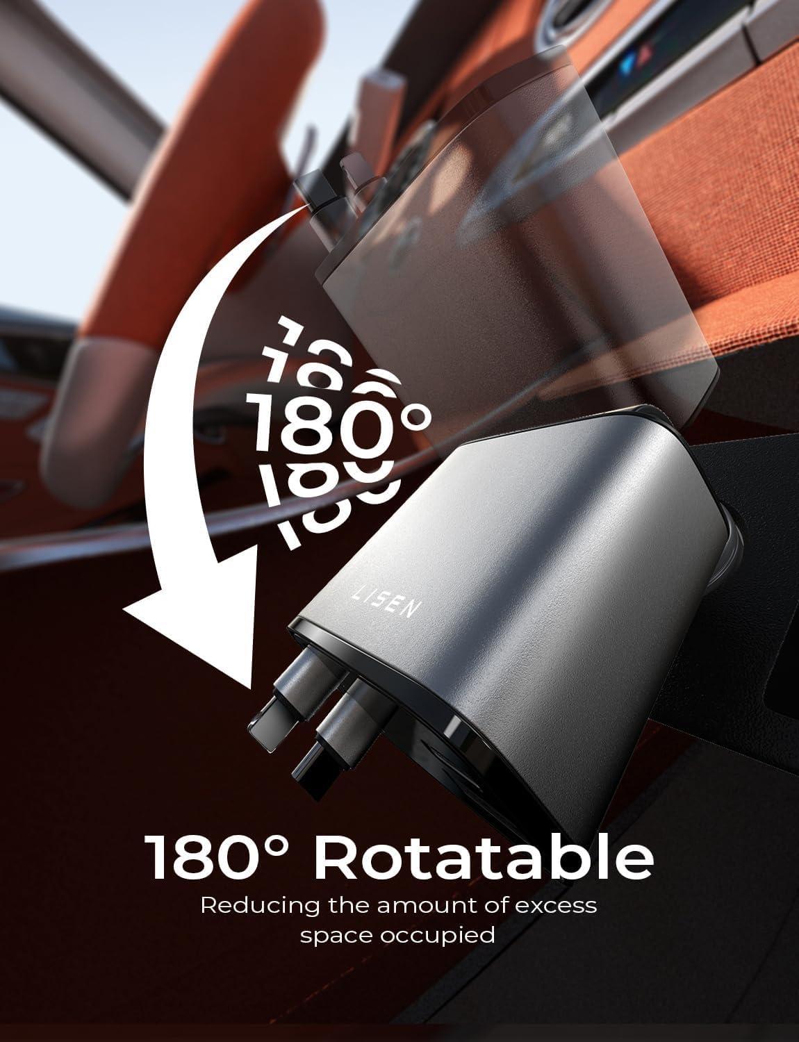LISEN Retractable Car Charger, 69W USB C Car Accessories Adapter for iPhone 16 USB C Charger Fast Charging, Honda Civic Accessories, Travel Essentials Gifts for Women Men, for iPhone 16 15 14 13 12 - Image 7