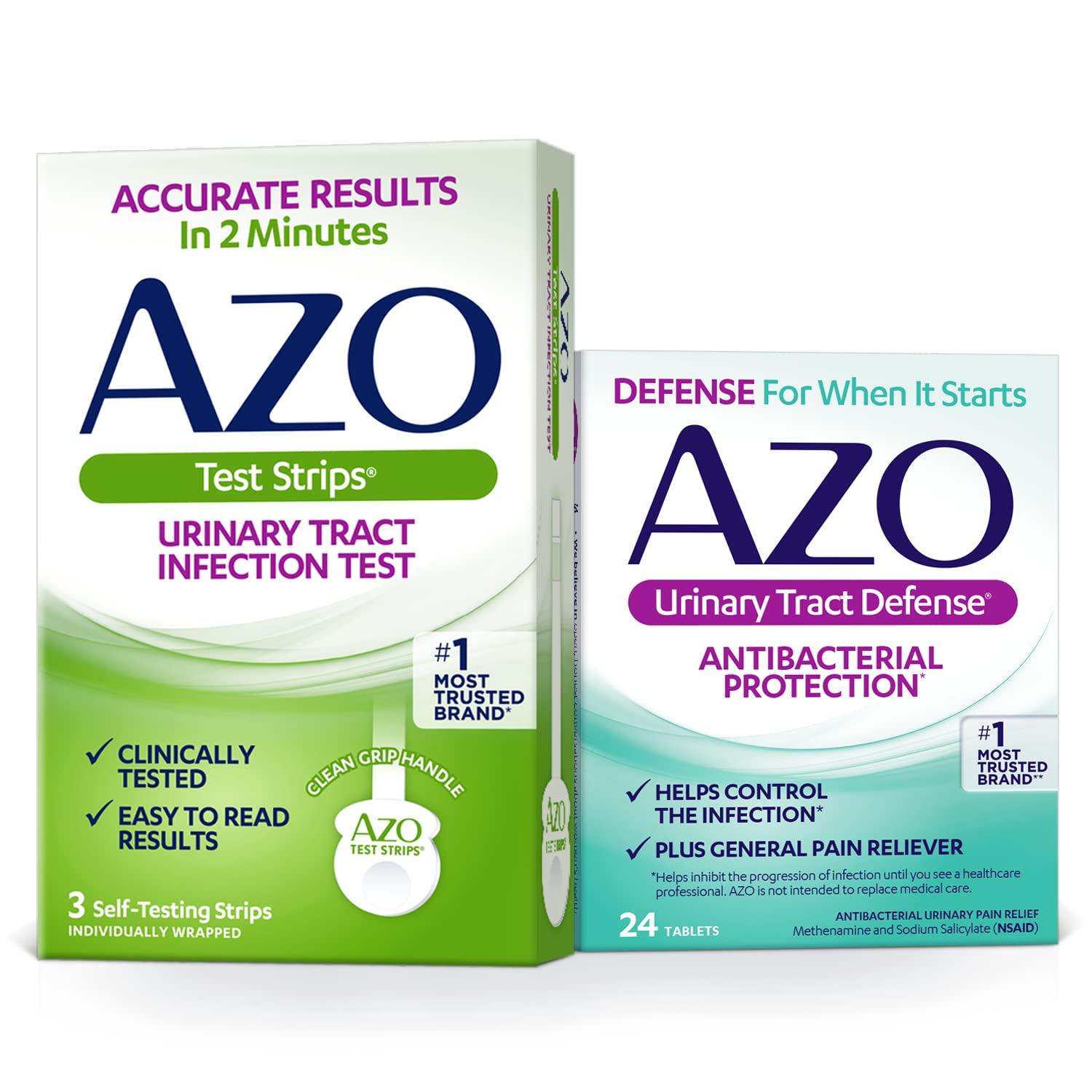 AZO Urinary Tract Infection (UTI) Test Strips (3 Count) + AZO Urinary Tract Defense (24 Count)
