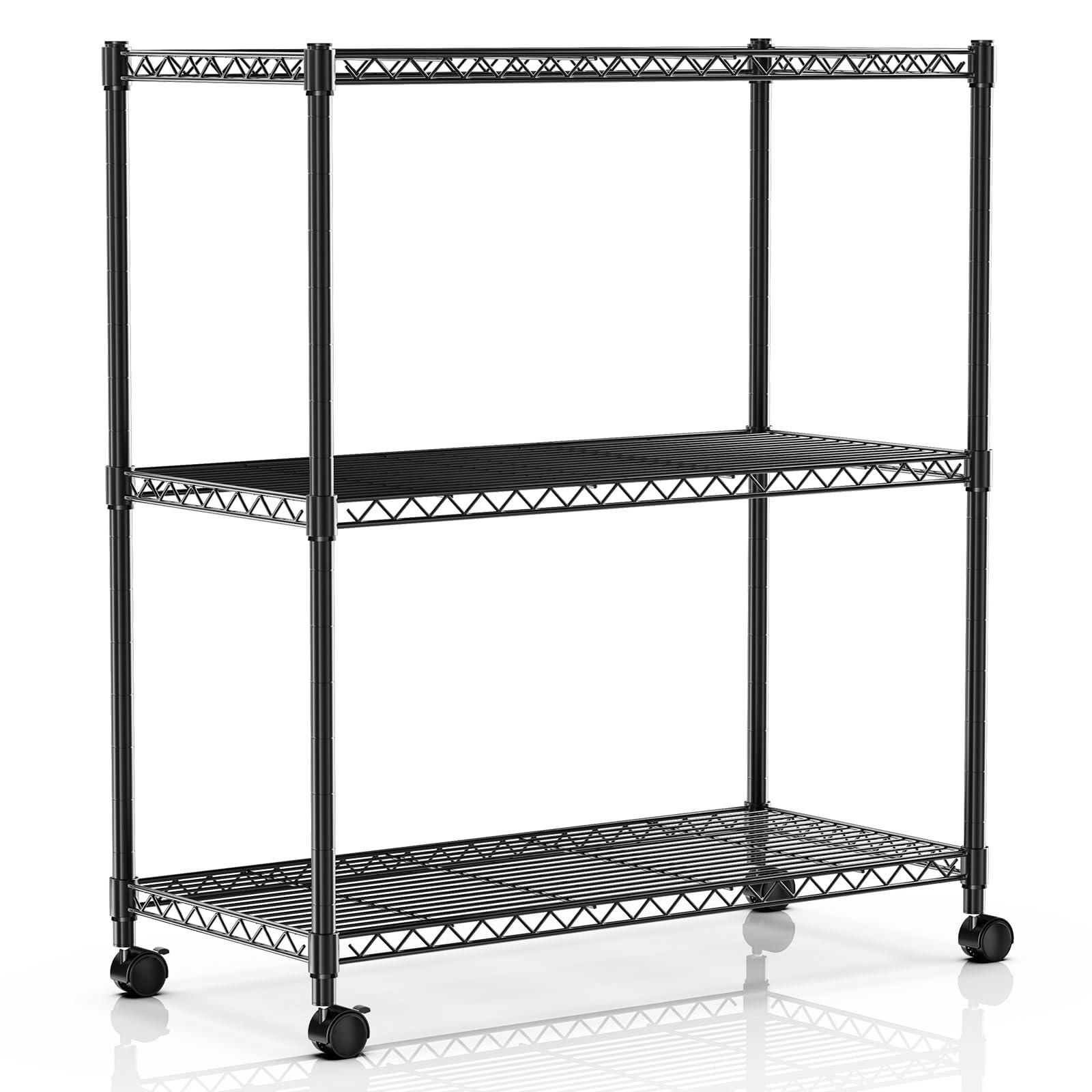 Simple Deluxe 3-Tier Storage Shelves, 750 Lbs Loading Capacity, 24.02" W x 13.78" D x 29.92" H Shelving Unit for Pantry, Garage and Kitchen, Black