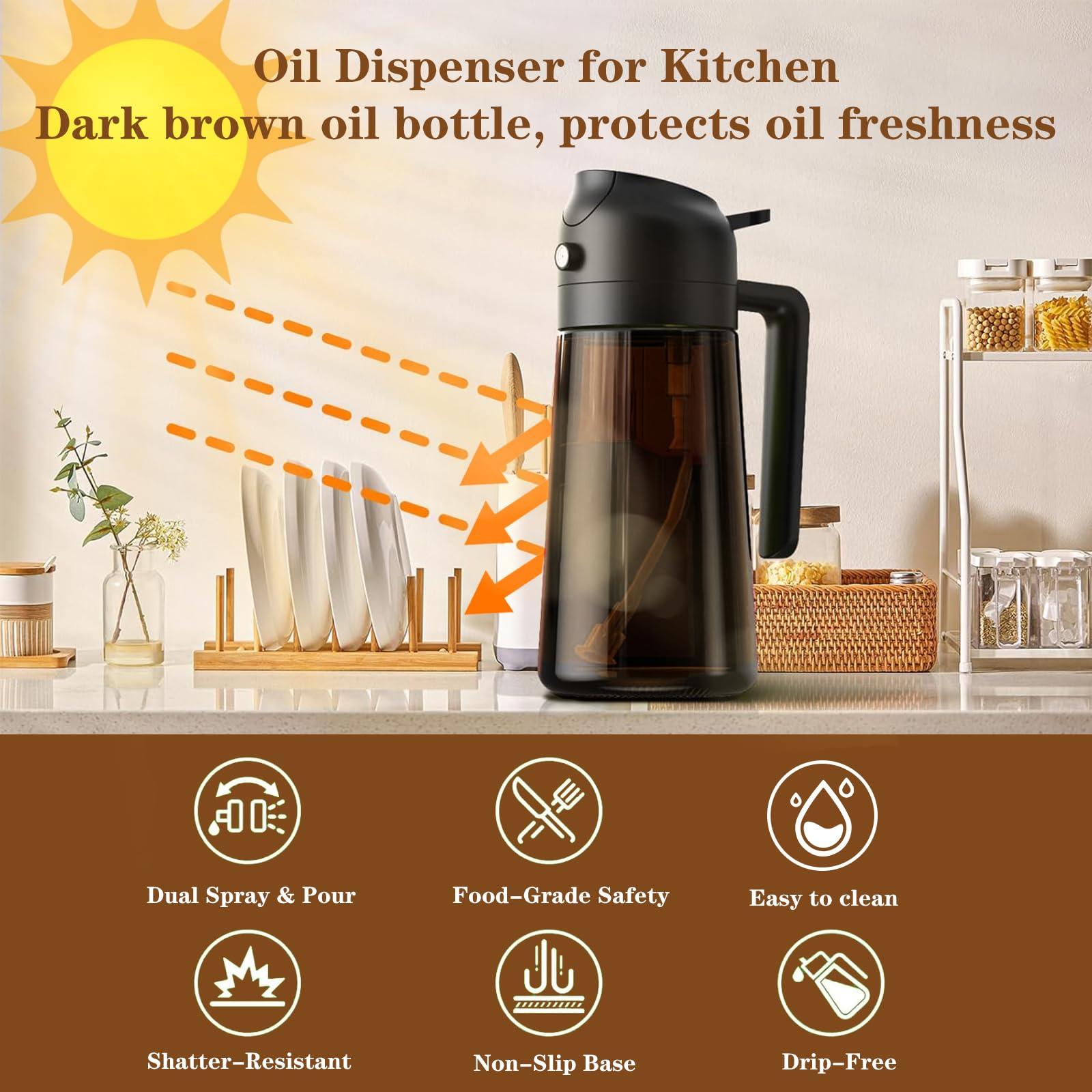 LAKUMIQI 2-in-1 Glass Oil Dispenser & Sprayer - 16oz/470ml Leakproof Olive Oil Sprayer Bottle for Cooking, Air Fryer, BBQ, Baking, Salad (Black) - Image 4