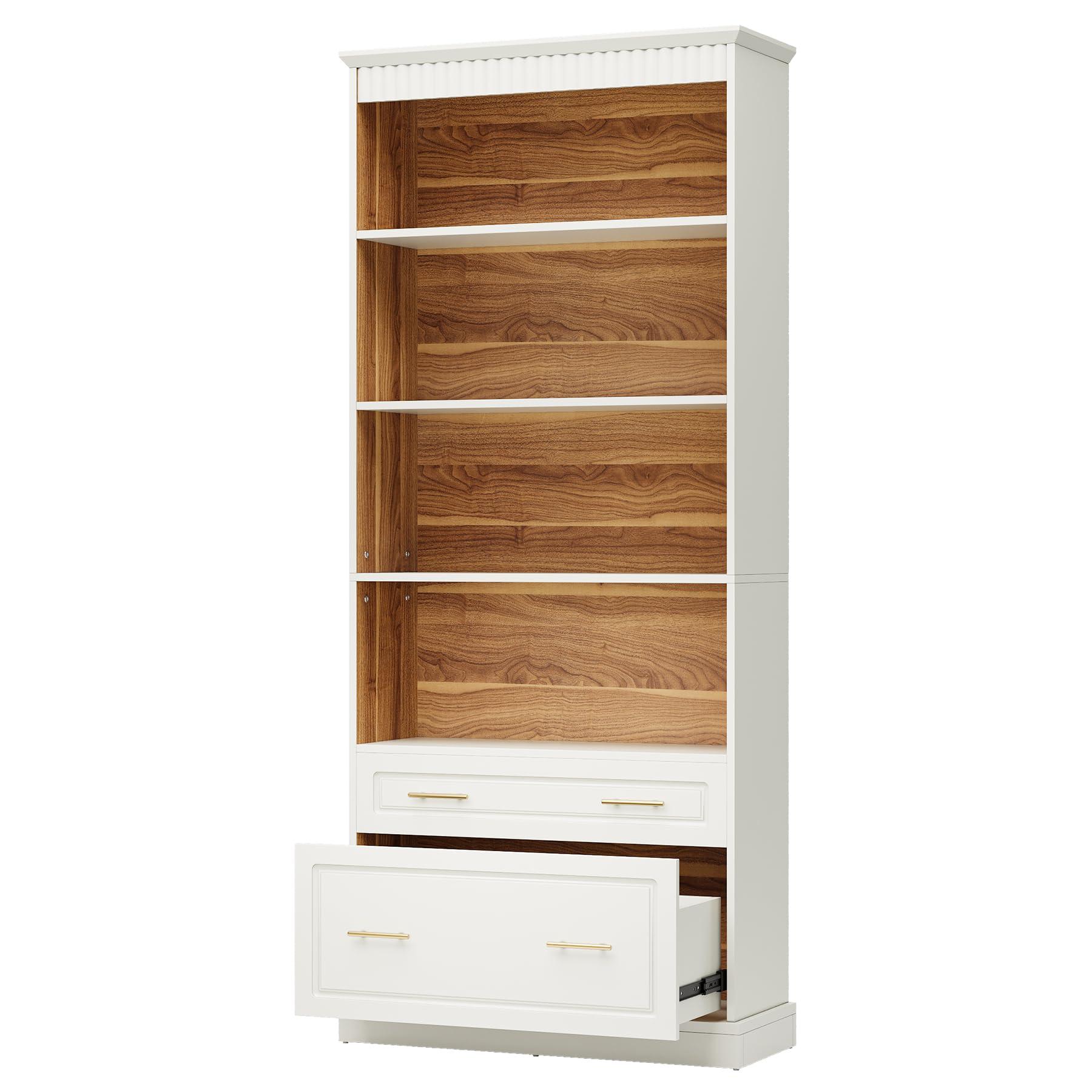 Tribesigns 5-Shelf Bookcase with File Cabinet Drawer, 72" Tall Bookshelf, Modern Free-Standing Wood Bookcase, Large Open Display Storage Book Shelf for Living Room (2, White) - Image 8