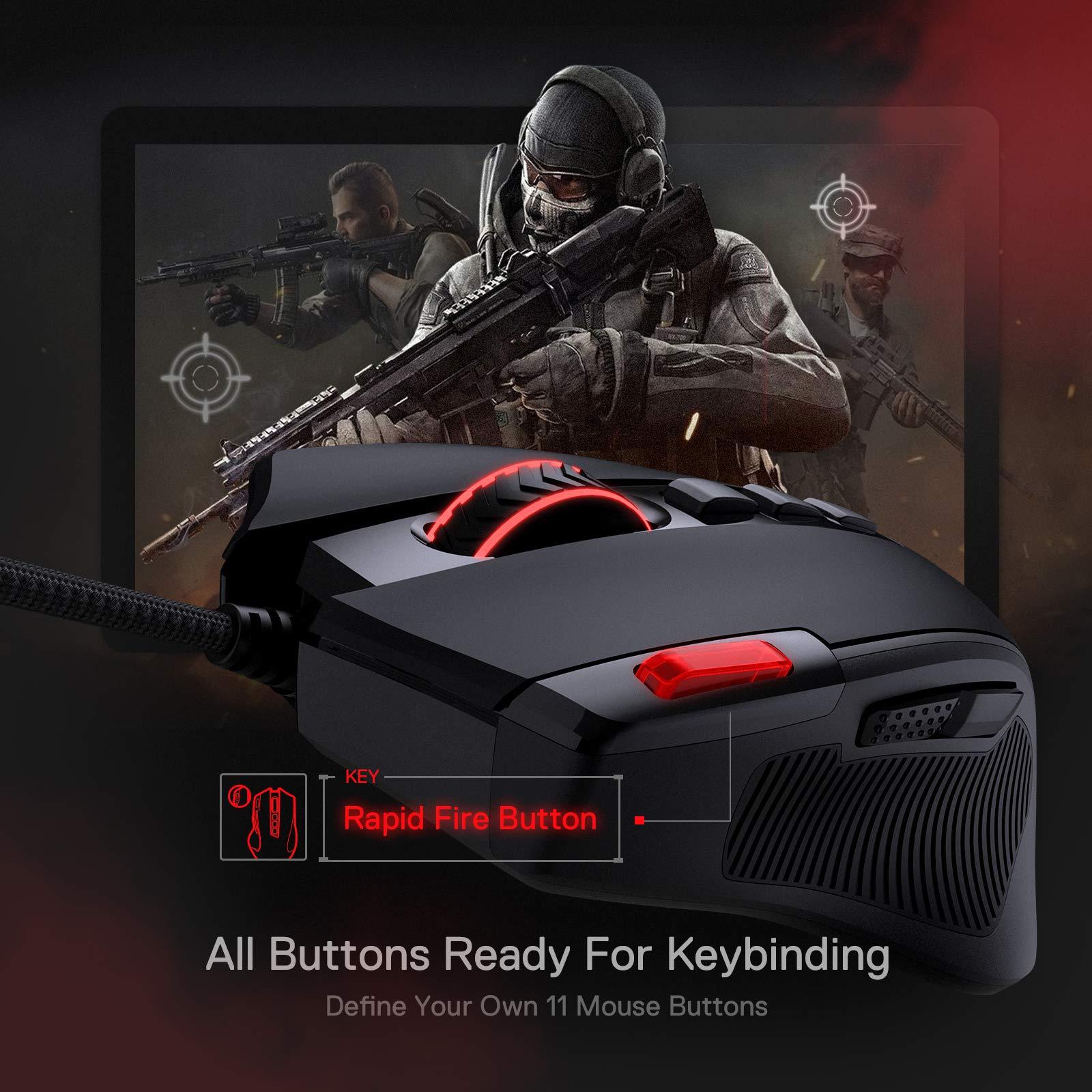 Redragon M612 Predator RGB Gaming Mouse, 8000 DPI Wired Optical Mouse with 11 Programmable Buttons & 5 Backlit Modes, Software Supports DIY Keybinds Rapid Fire Button - Image 5