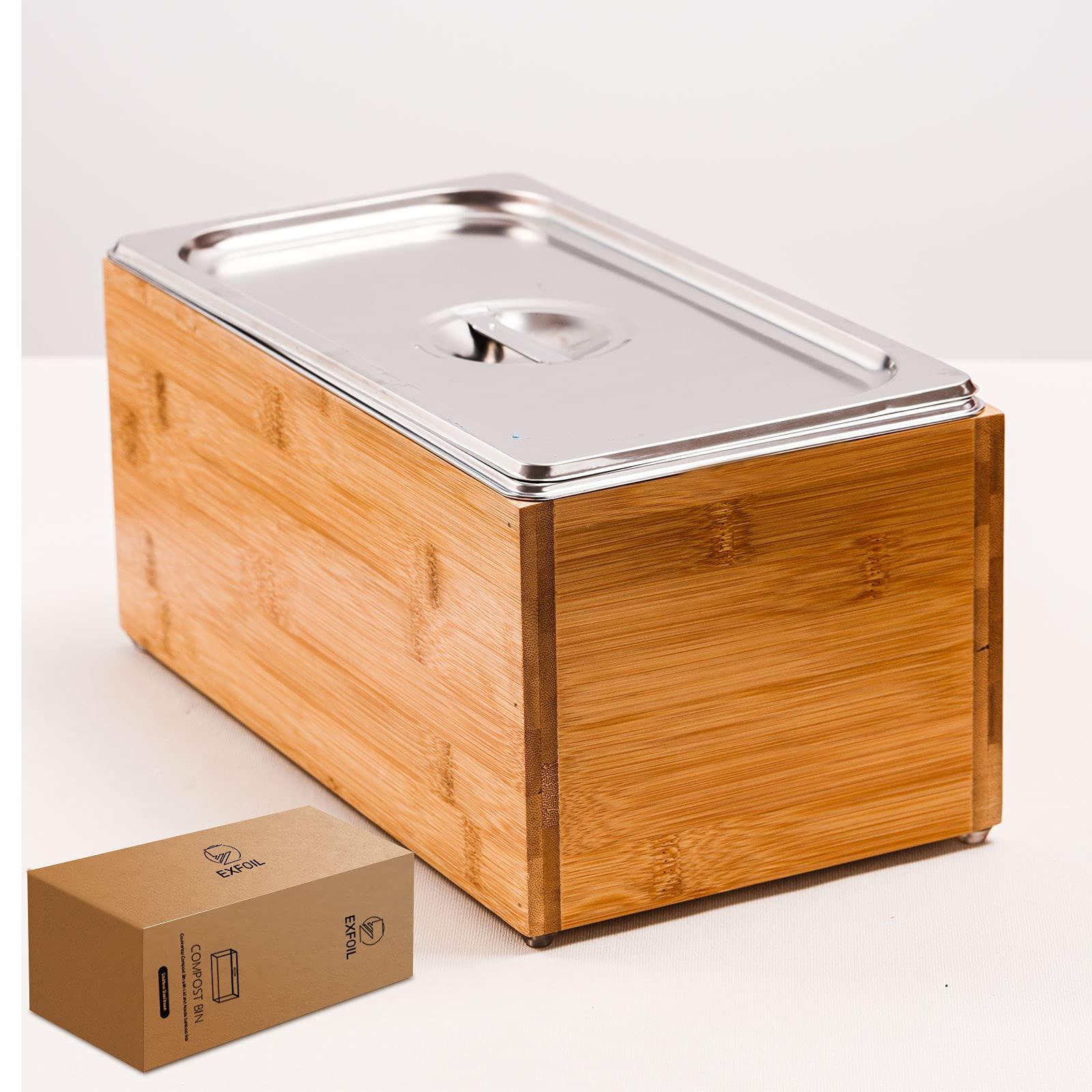 Exfoil Compost Bin Kitchen with lid, As Indoor Composting with Stainless Steel Insert, Countertop Compost Bins- 1.6 Gal Smell Proof,Indoor Large Compost Bin Kitchen