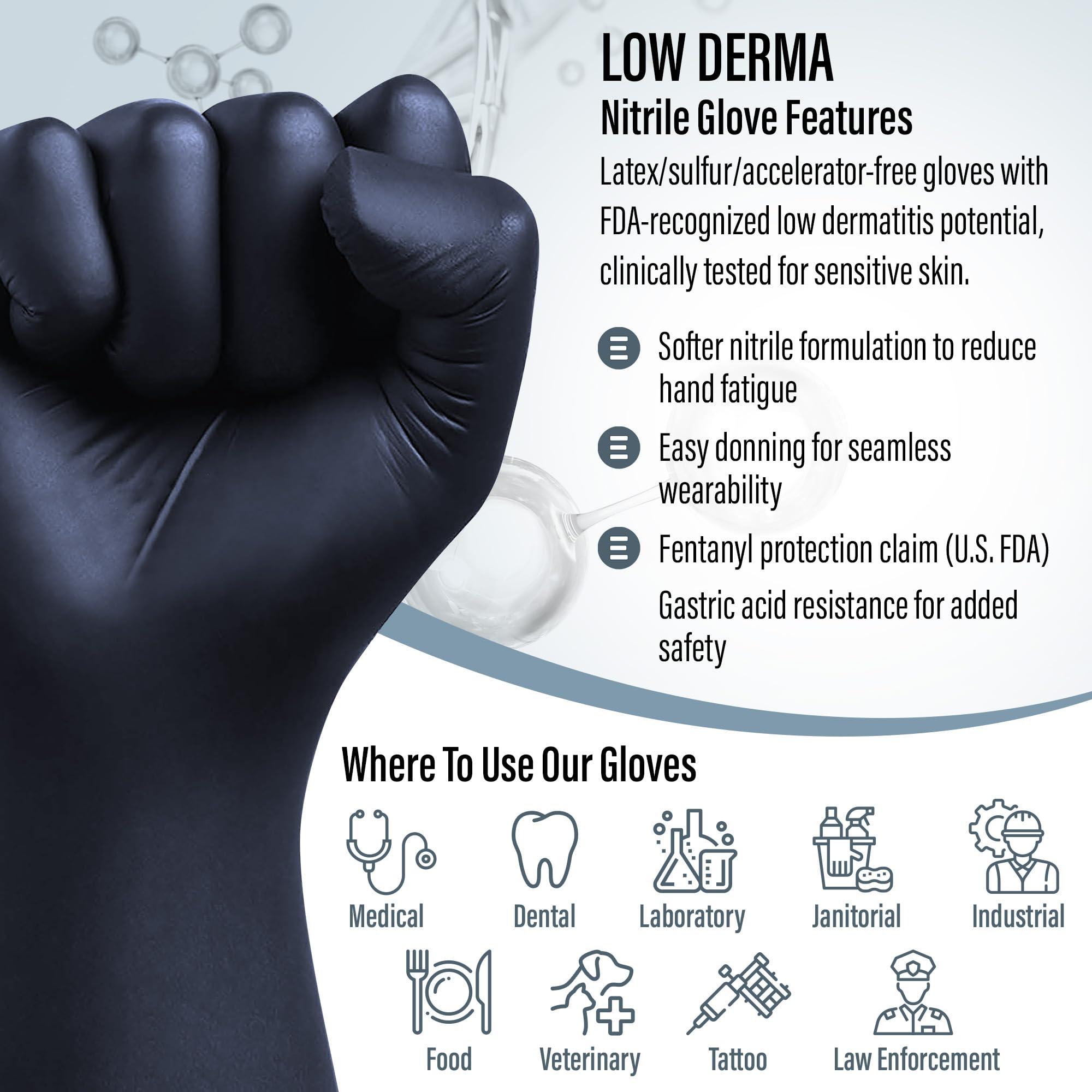 Saf-Care EnSure Nitrile Exam Gloves, Powder-Free, Latex-Free, Chemo Rated, Non-Sterile, Textured Fingertips, Heavy Duty, Medical, Surgical, Food Safe, Tattoo, Cleaning - Black, 5 Mil (100, Medium) - Image 6