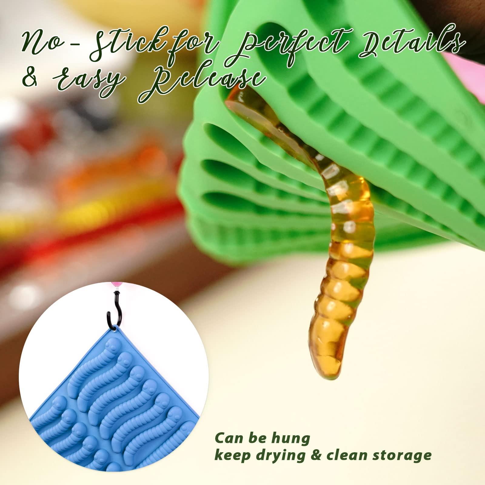 Large Gummy Bear and Worm Mold Silicone, 4 PCS No Stick Chocolate Candy Gummy Molds for Edibles with 2 Droppers & Brush BPA-Free 100 Cavities, Ideal Gift for Kids Adult Halloween Party - Image 4
