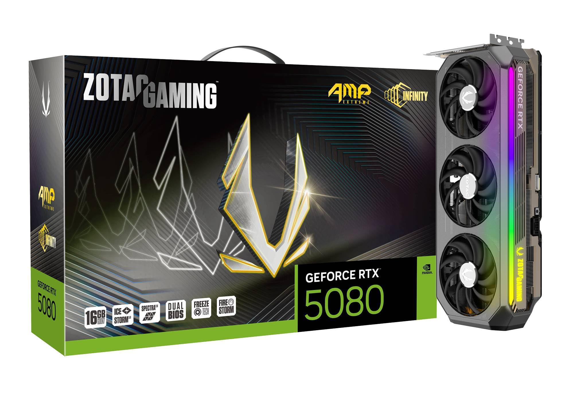 ZOTAC Gaming GeForce RTX 5080 AMP Extreme Infinity DLSS 4 16GB GDDR7 256-bit 30 Gbps PCIE 5.0 Gaming Graphics Card, IceStorm 3.0 Advanced Cooling, Spectra 2.0 ARGB Lighting, ZT-B50800B-10P