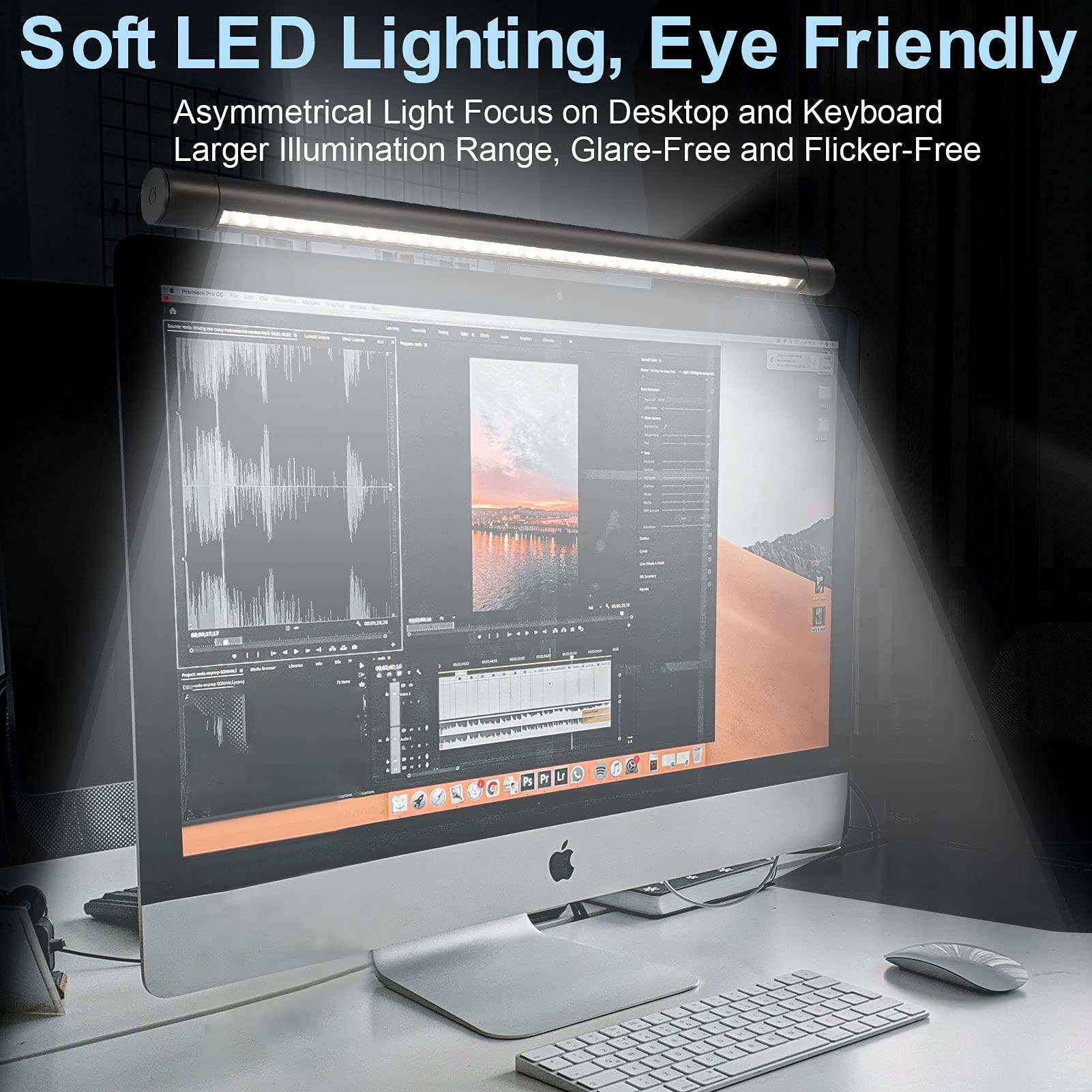 Computer Monitor Light Bar Screen Lamp: USB Powered LED Monitor Lamp with Stepless Dimming & Hue Adjustment & Memory Function & No Screen Glare for Desktop Office Home Work (Rotating Button Control) - Image 2