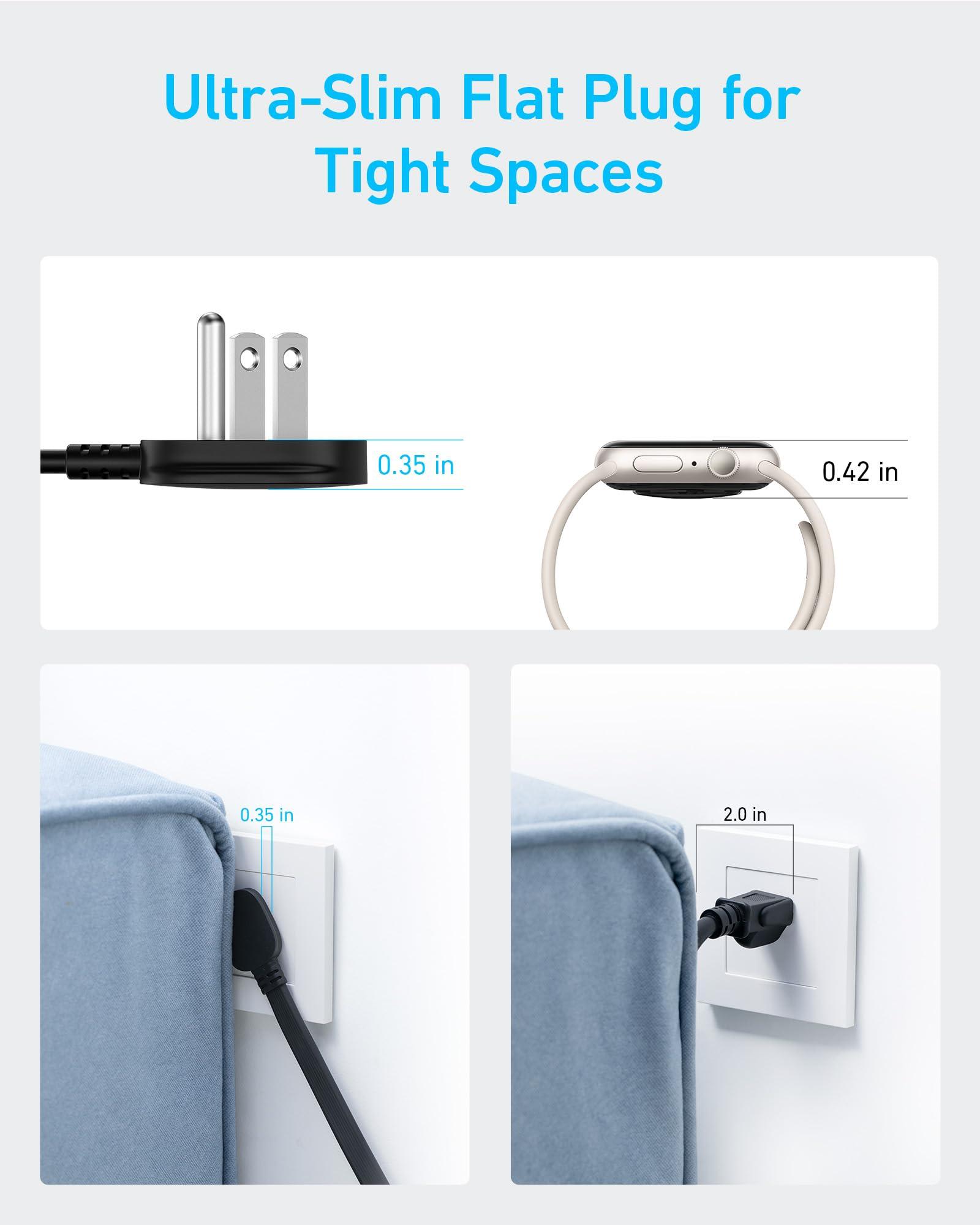 Anker Surge Protector Flat Plug Power Strip(2100J), 12 AC Outlets, 5feet Flat Extension Cord, 1USB C and 2 USB Ports for Multiple Devices, 20W Fast Charging for Home, Office, Dorm Essential, TUV - Image 3