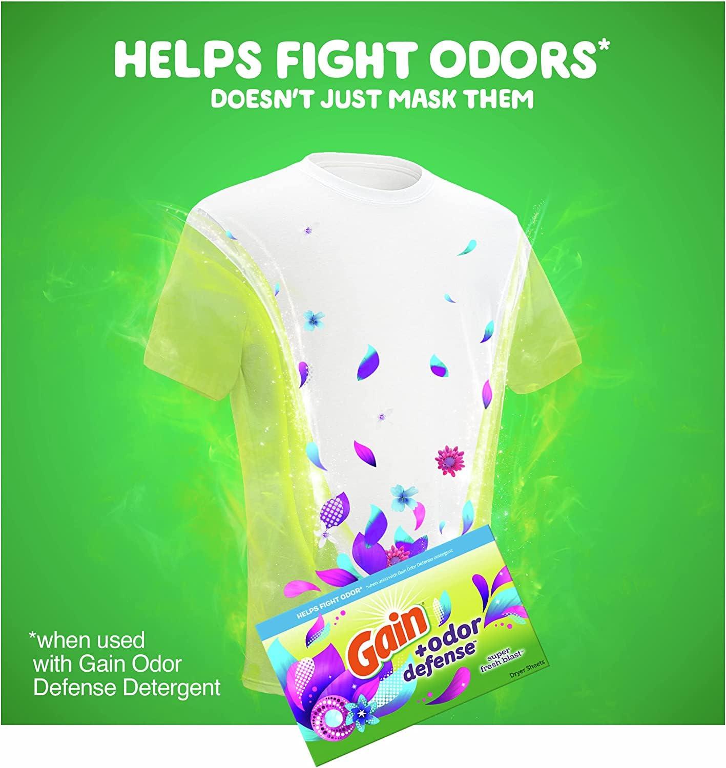 Gain + Odor Defense Dryer Sheets, Super Fresh Blast Scent Fabric Softener Sheets, 240 ct - Image 7