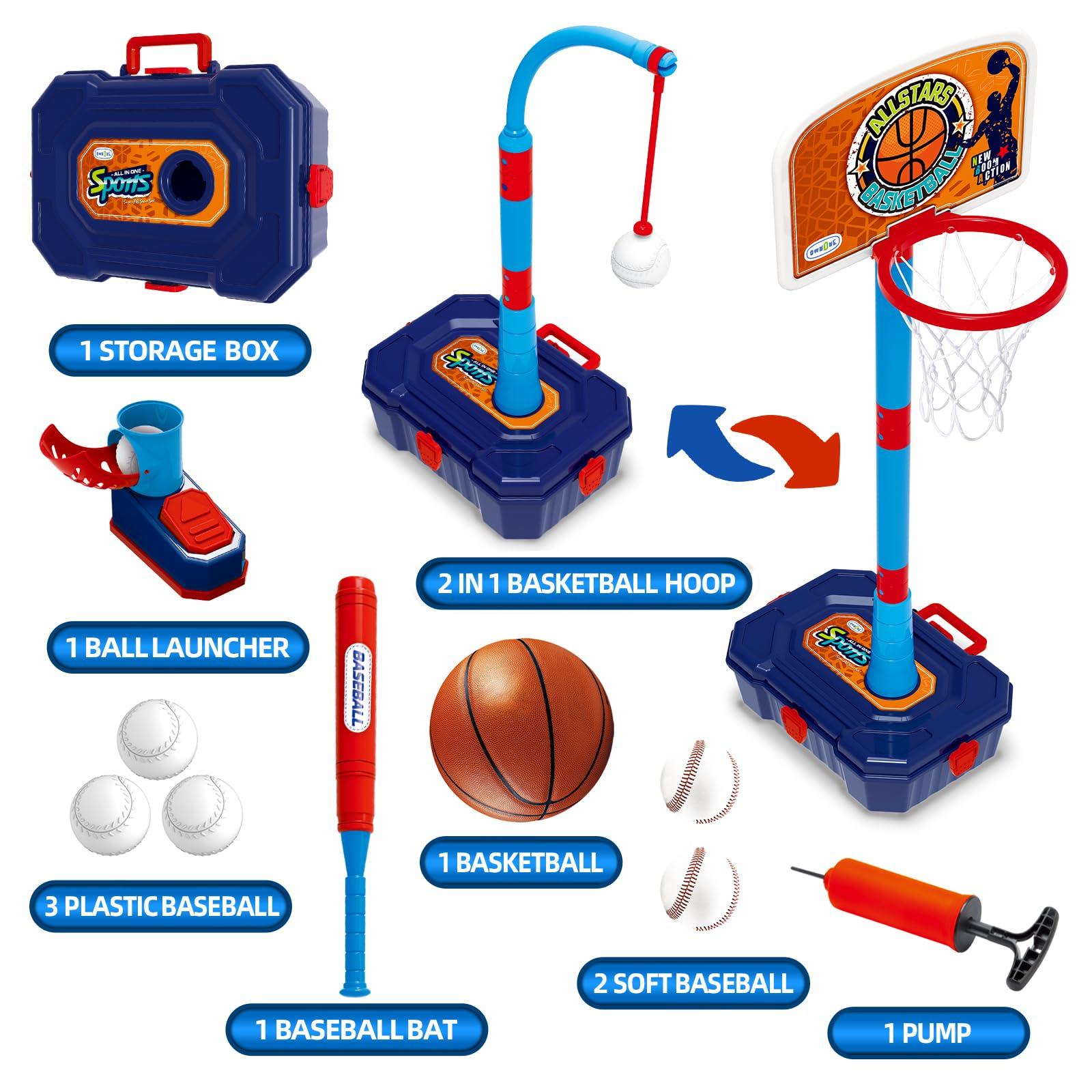 4 in 1 Basketball Hoop for Kids 1-3, 3-5, Toddler Basketball Goal and T Ball Set, Adjustable Basketball Hoop, Indoor Outdoor Sports Toys, Birthday Gifts for Kids Boys 1 2 3 4 5 Years Old - Image 8