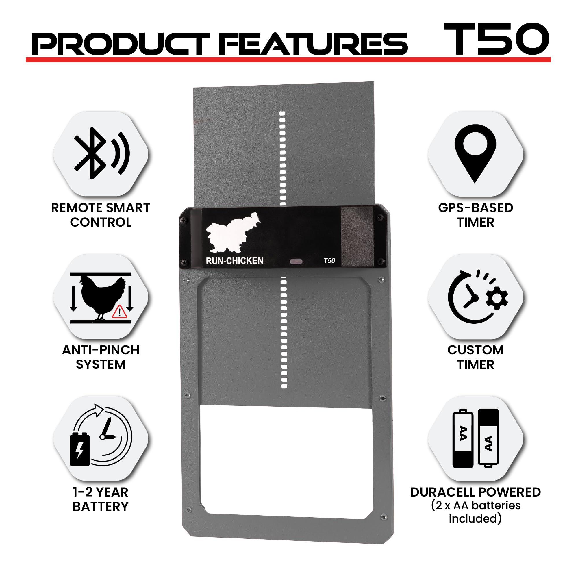 RUN-CHICKEN Door Automatic Chicken Coop Door Opener with Timer, Programmable Light Sensor, Battery Powered, Evening and Morning Delay, Aluminum , Model T50, (Gray) - Image 6