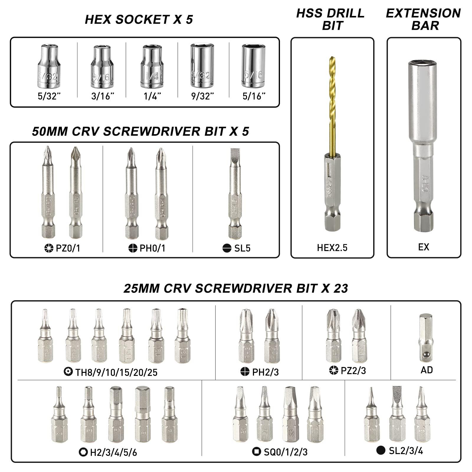 Cordless Screwdriver, HYCHIKA 4V 2.0Ah Electric Screwdriver Rechargeable Screw Gun & Bit Set, Front LED and Rear Flashlight, Ratchet Wrench, DC Charging with USB Cable, 36pcs Accessories - Image 5
