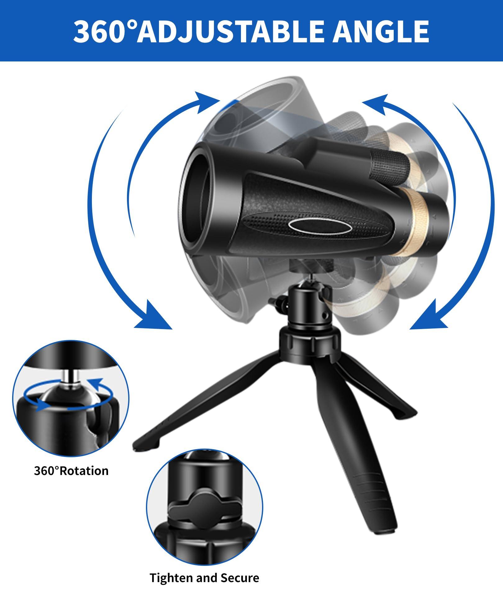 Monocular Telescope 80x100 High Power with Smartphone Adapter Tripod,Larger Vision Monoculars for Adults with BAK4 Prism & FMC Lens, Suitable for Bird Watching Hunting Hiking Camping Wildlife-Black - Image 3