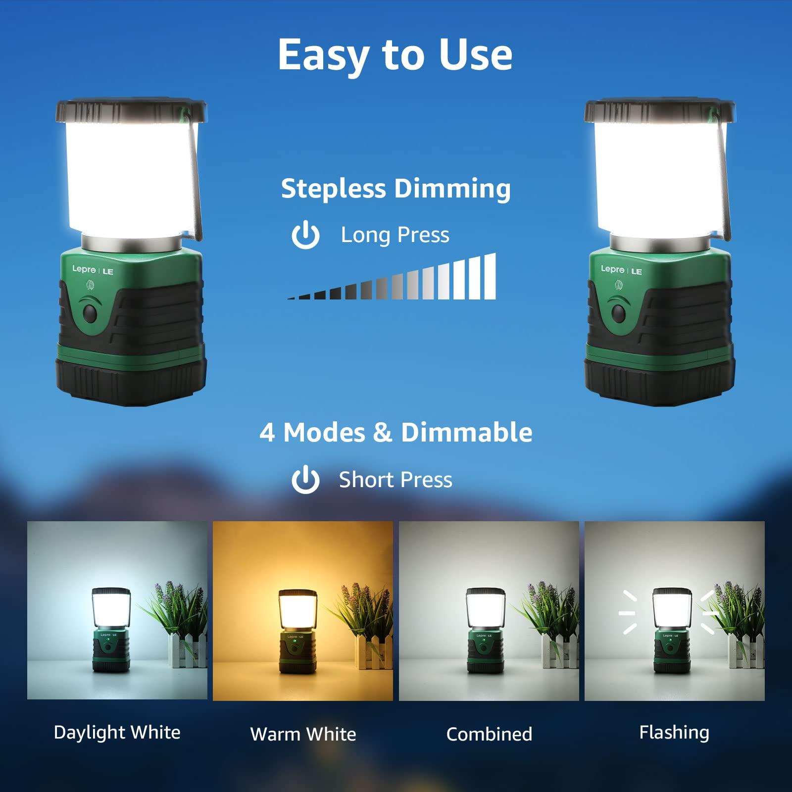 Lighting EVER 1000LM LED Camping Lantern Rechargeable, 4400mAh Power Bank, Camping Essential with 4 Light Modes, IP44 Waterproof Lantern Flashlight for Hurricane Emergency, Hiking, USB Cable Included - Image 3