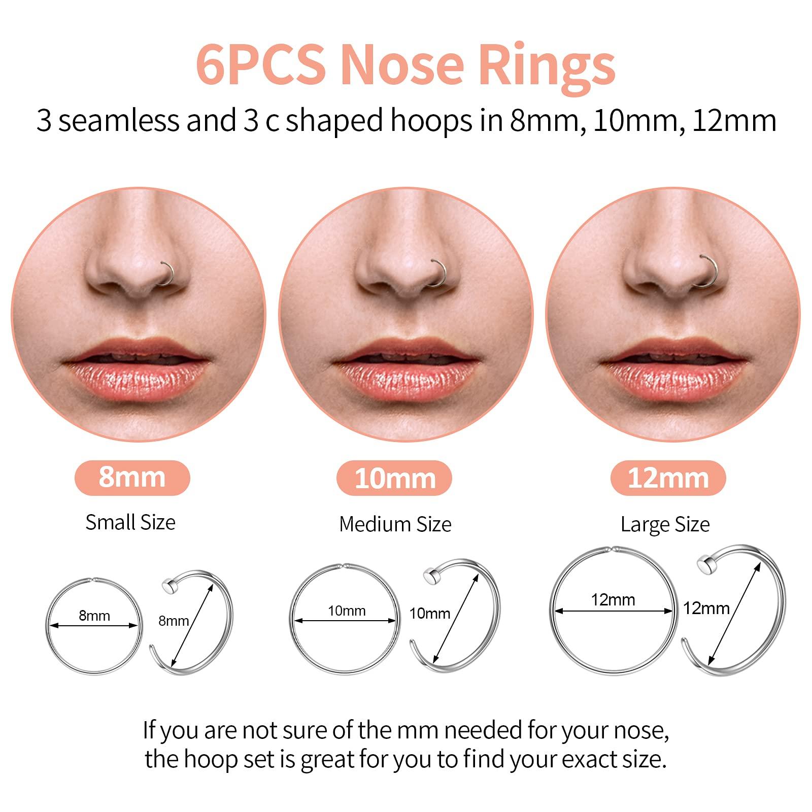 Surgical Steel Nose Piercing Jewelry - 20G & 18G Nose Rings & Studs, Hoops 8mm-12mm, CZ Diamond 1.5mm-3mm, L-Shaped & Hoop Styles for Women & Men - Image 3