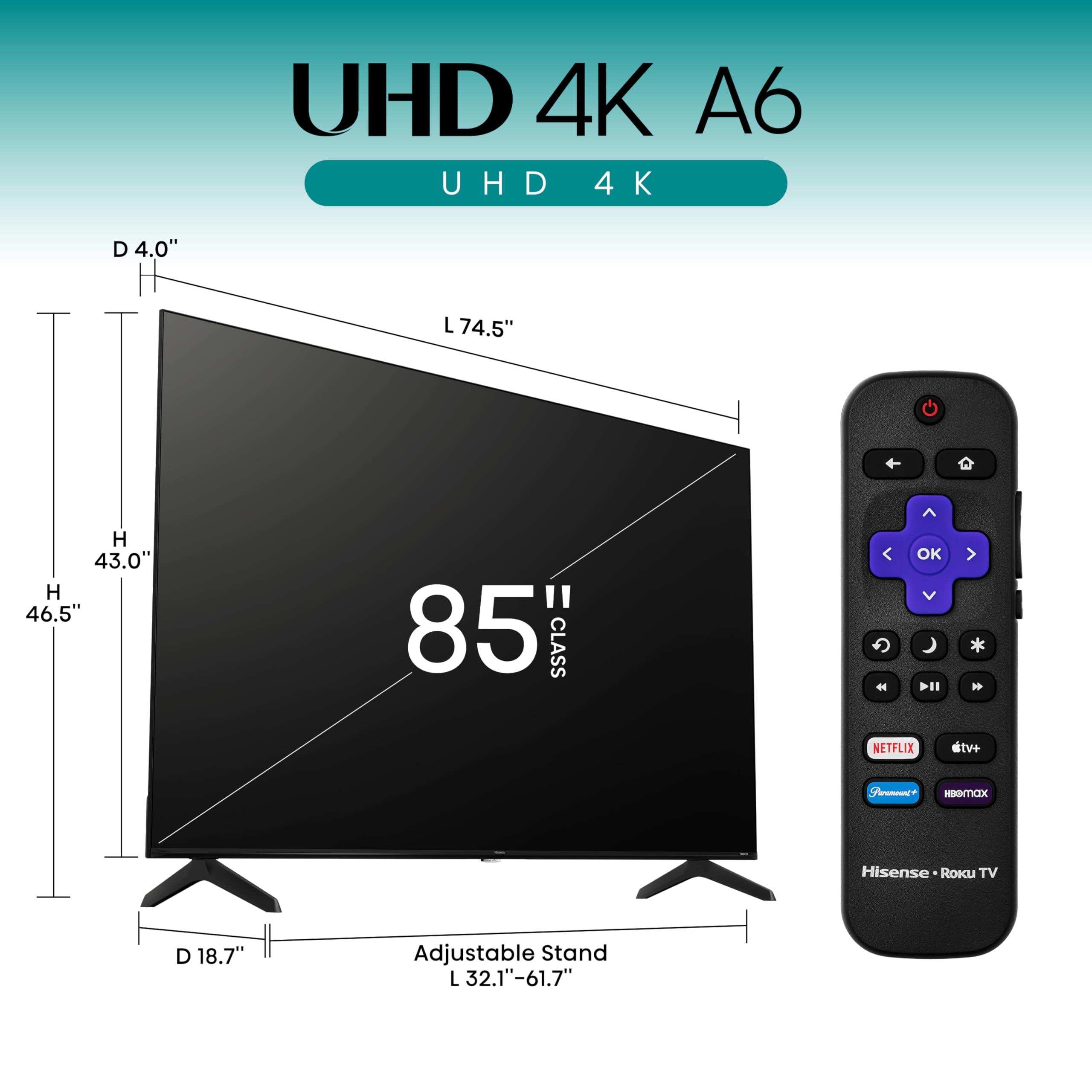 Hisense 85-Inch Class A6 Series 4K UHD Smart Roku TV (85A6NR, 2024 Model) - Dolby Vision HDR, DTS Studio Sound, Game Mode Plus, Alexa Compatibility, Black - Image 2