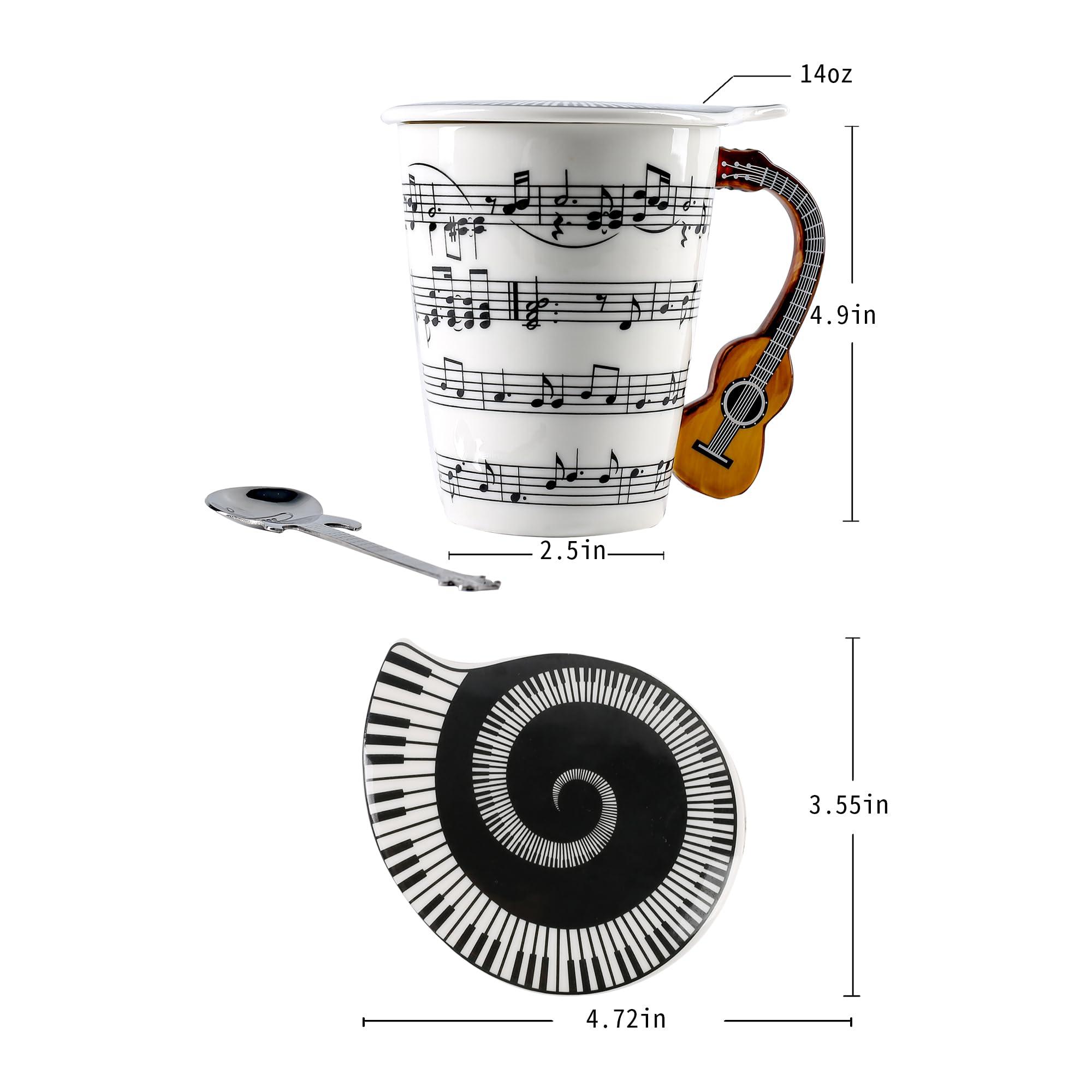 Guitar Novelty Mug Unique Musical Gift Coffee Cup with Cool Music Themed Lid & Guitar Handle Design & Guitar Spoon, Great Gifts for Music Teachers,&guitarLoversfor Holidays,Fathers Day,Men,Woman - Image 3