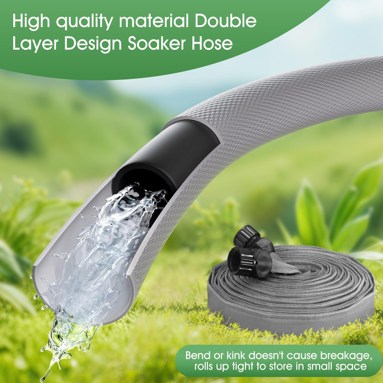Flat Soaker Hose for Garden Beds 100 ft,Linkable Drip Irrigation Hose Save 80% Water, Leakproof Watering Hose with Holes, Duty Double Layer Flexible Leakproof(50 FT x 2Pack) - Image 2