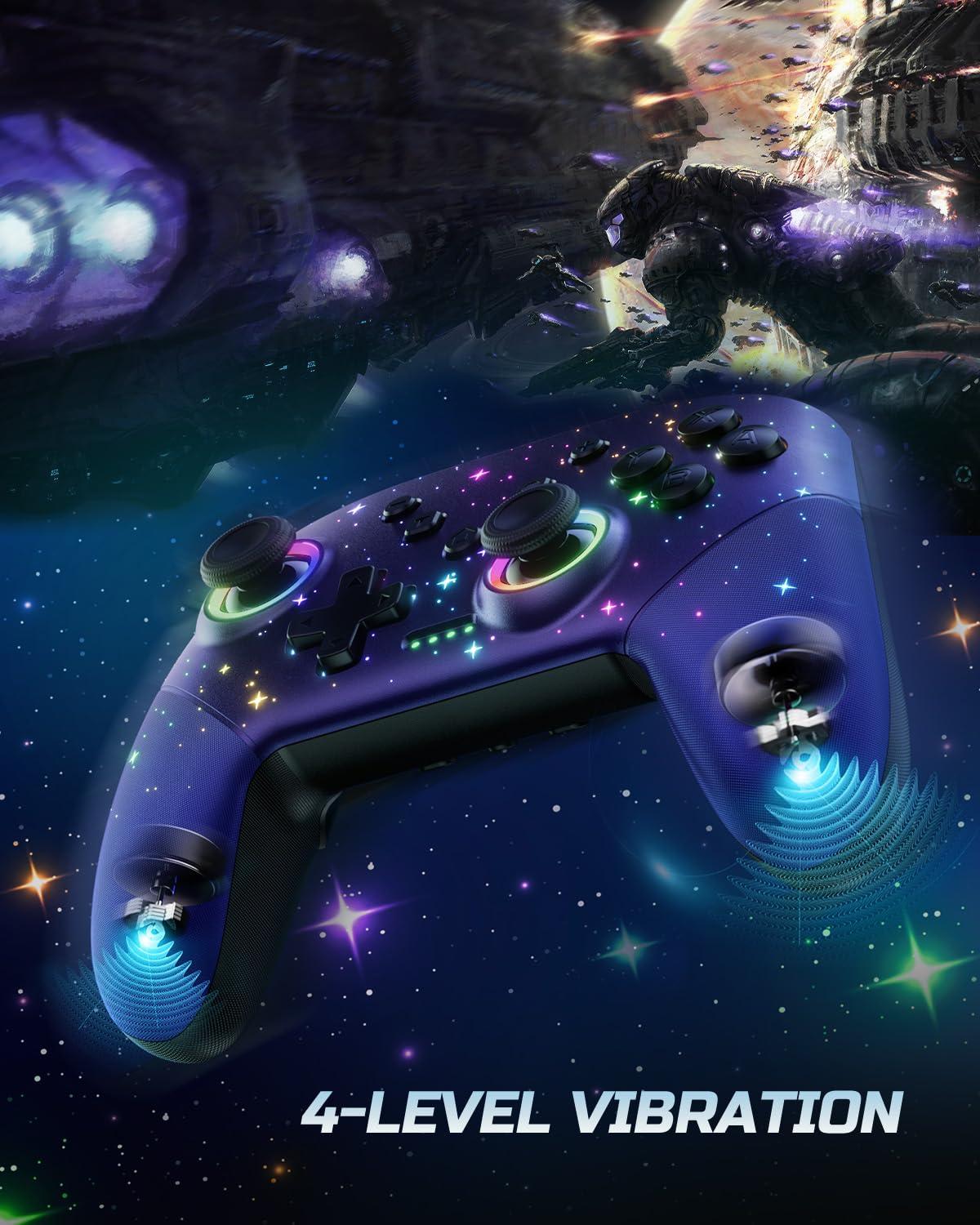 VOYEE Switch Controller, LED Star Wireless Pro Controllers Compatible with Lite/OLED, Multi-Platform Windows PC with 9 Colors Colorful RGB Lights/Programmable/Vibration/Turbo/Wakeup - Image 6