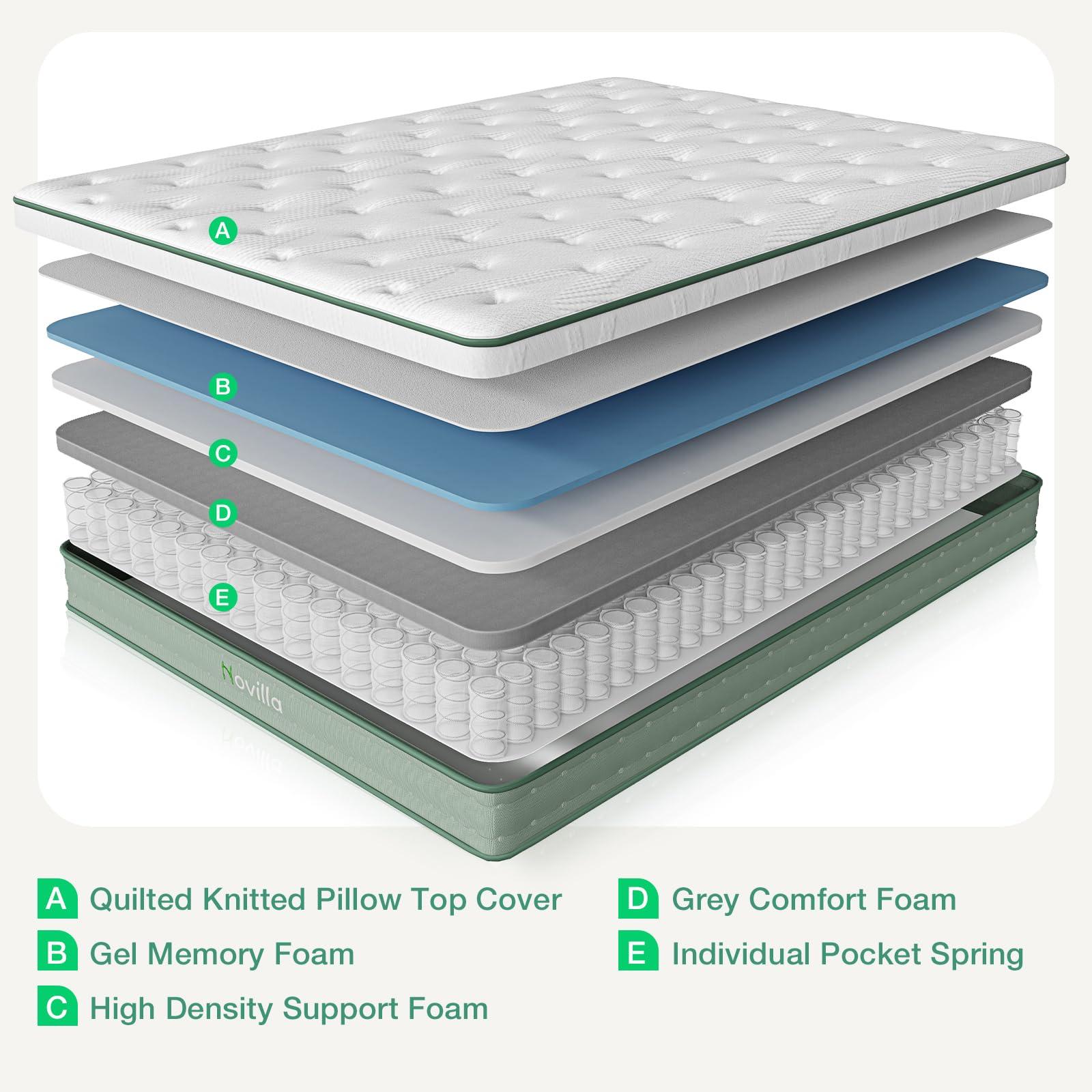 Novilla Twin Mattress, 10 Inch Hybrid Mattress in a Box, Gel Inflation Memory Foam with Pocket Coils Innerspring for a Cozy Night, Pillow Top Twin Size Mattresses, Medium Firm & Fit The Body's Curves - Image 6