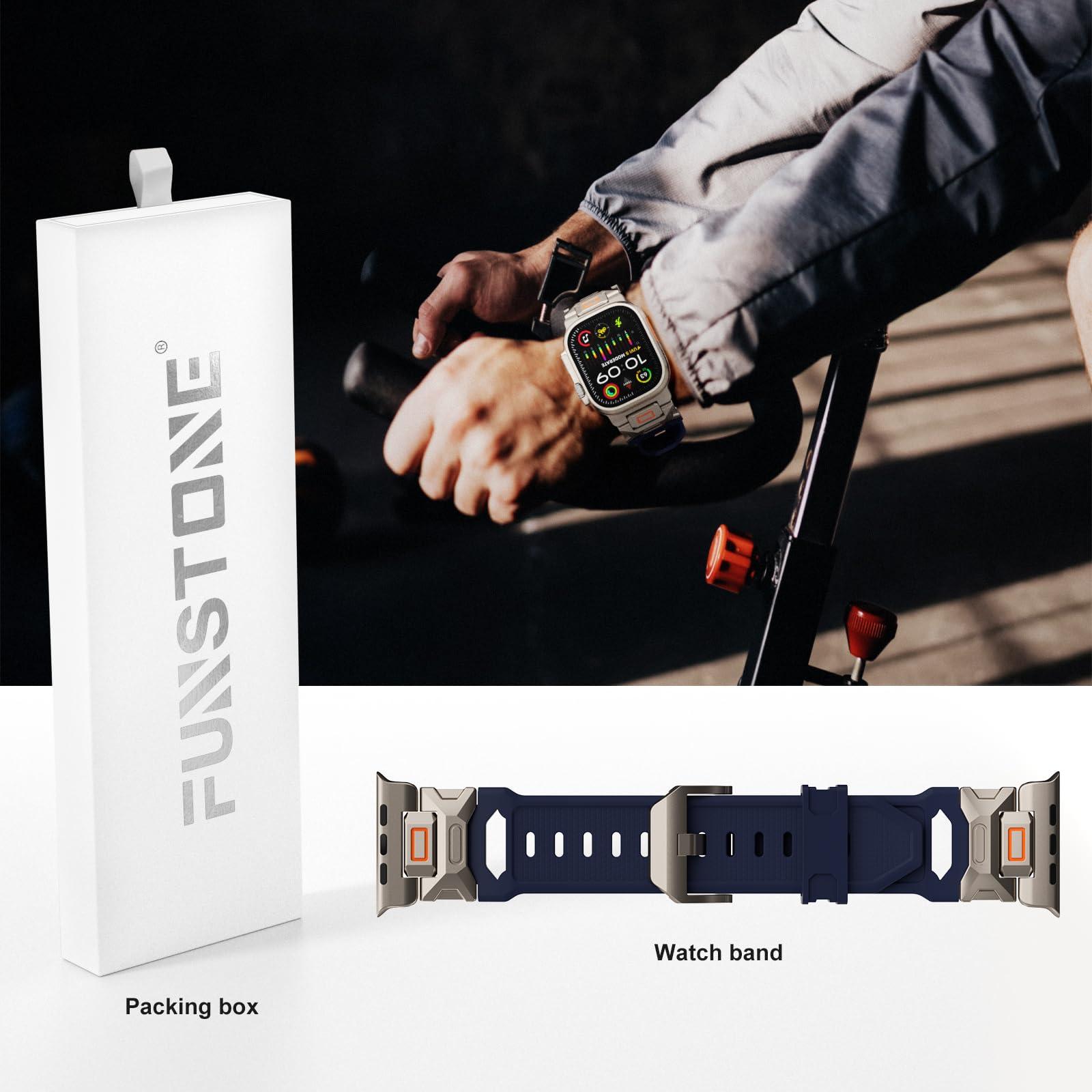 FUNSTONE Sport Band for Apple Watch Ultra 2 & Ultra 49mm, FKM Rugged Ultra 2 Watch Bands for Men, Waterproof Apple Watch Wristband with Metal Connector, Men's Military Sport iWatch Replacement Strap - Image 6