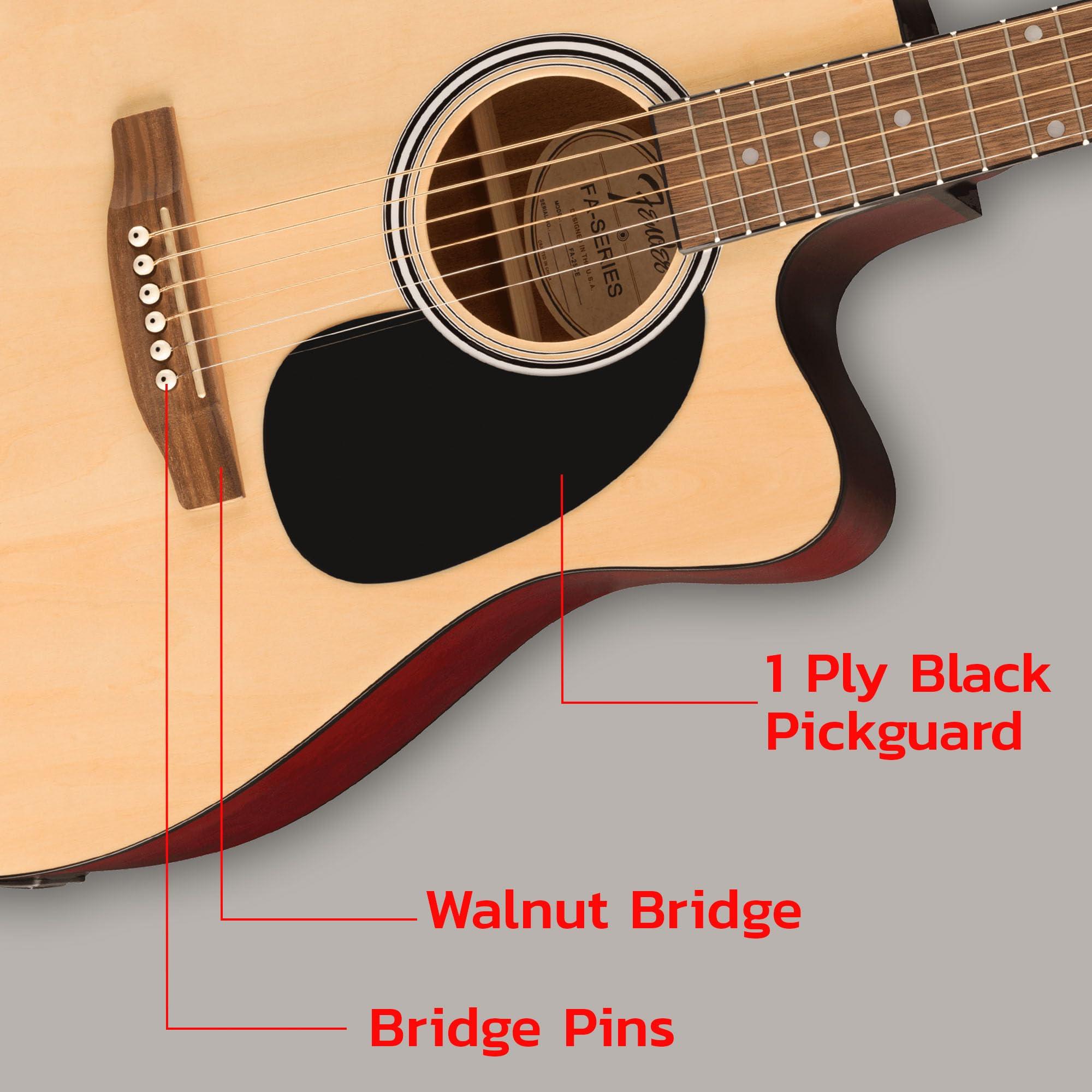Fender Dreadnought Acoustic-Electric Guitar - Natural Bundle with Gig Bag, Strap, Strings, Picks, and Austin Bazaar Instructional Video - Image 6