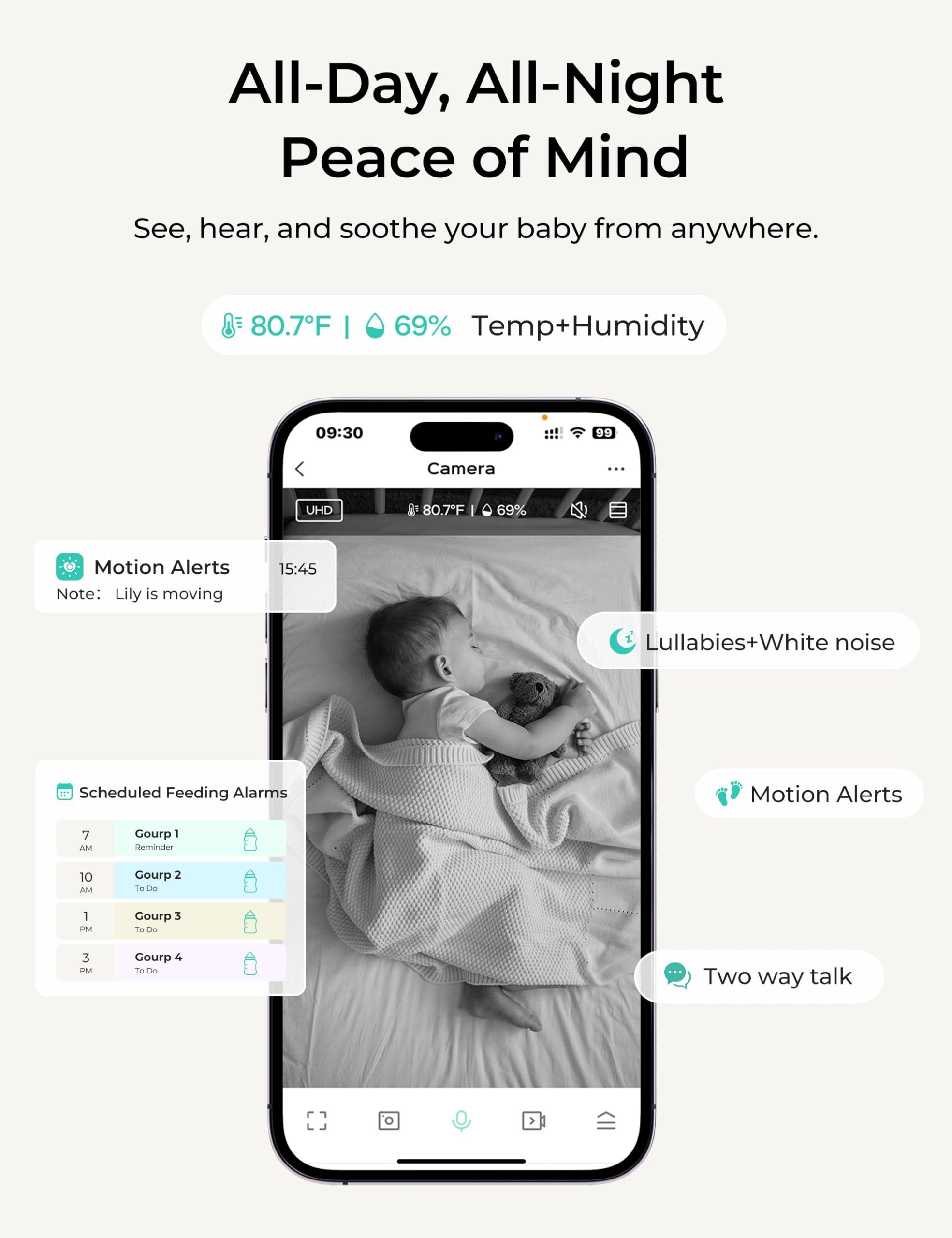 Dr.Care VistaView Lite Smart WiFi Baby Monitor with 2 Cameras- 4” 720P Split Screen & 1080P Camera App Control, Motion Alerts, Night Vision, 3000mAh Battery, 2-Way Talk, Triple Security, 1000ft Range - Image 3